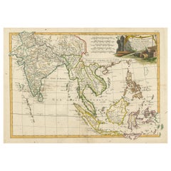 Mappa antica del Southeast Asia con cartiglio allegorico decorativo