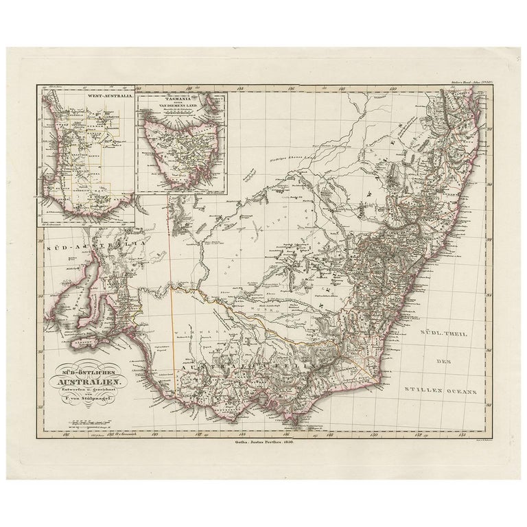 Antique Map of Southeastern Australia by F. von Stülpnagel, 1850 For