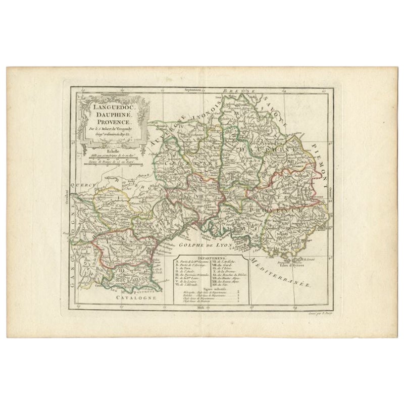 Carte ancienne du sud-est de la France par Vaugondy, vers 1790