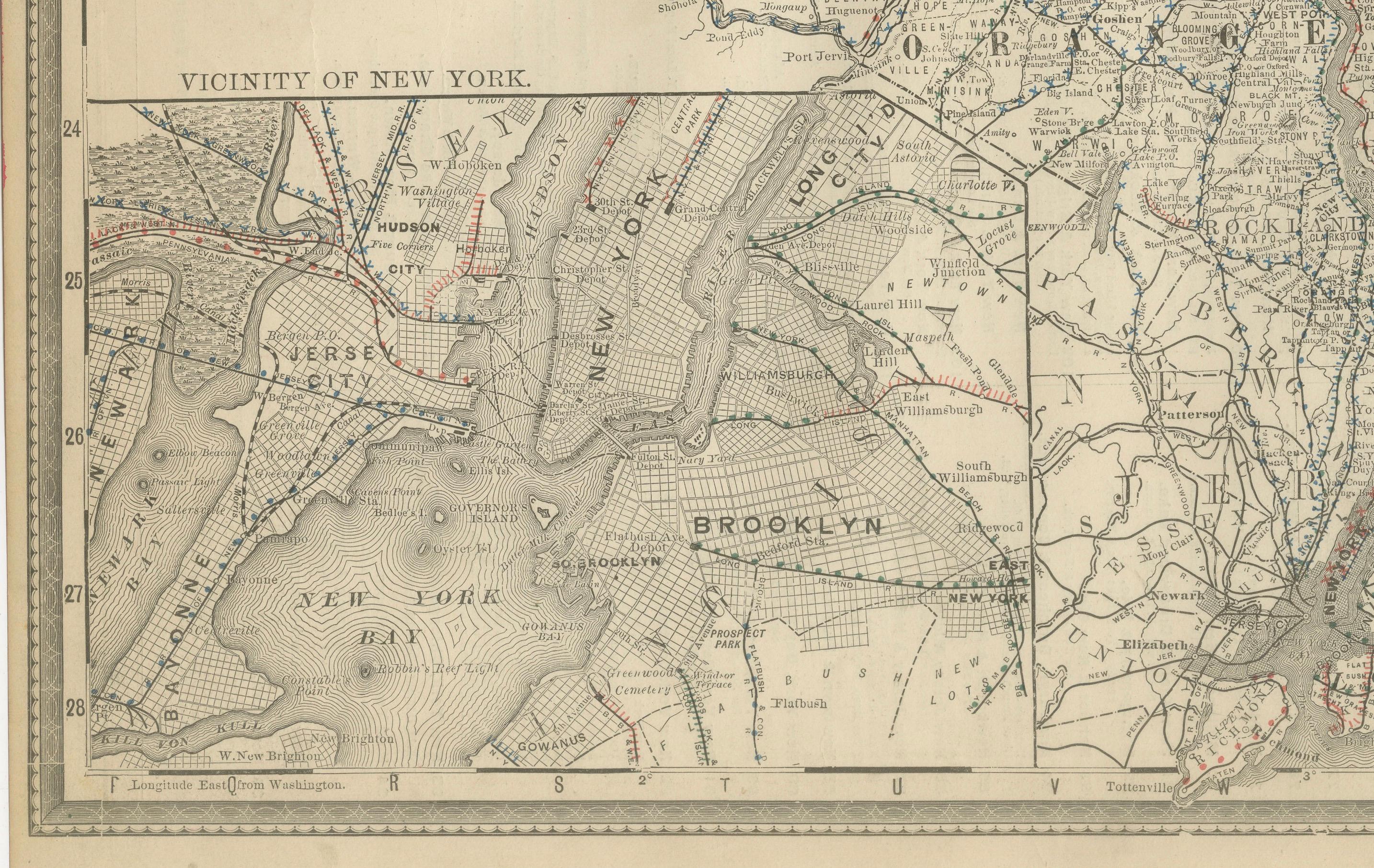 Carta geografica antica del sud-est di New York - Rand McNally, circa 1888 in vendita 4