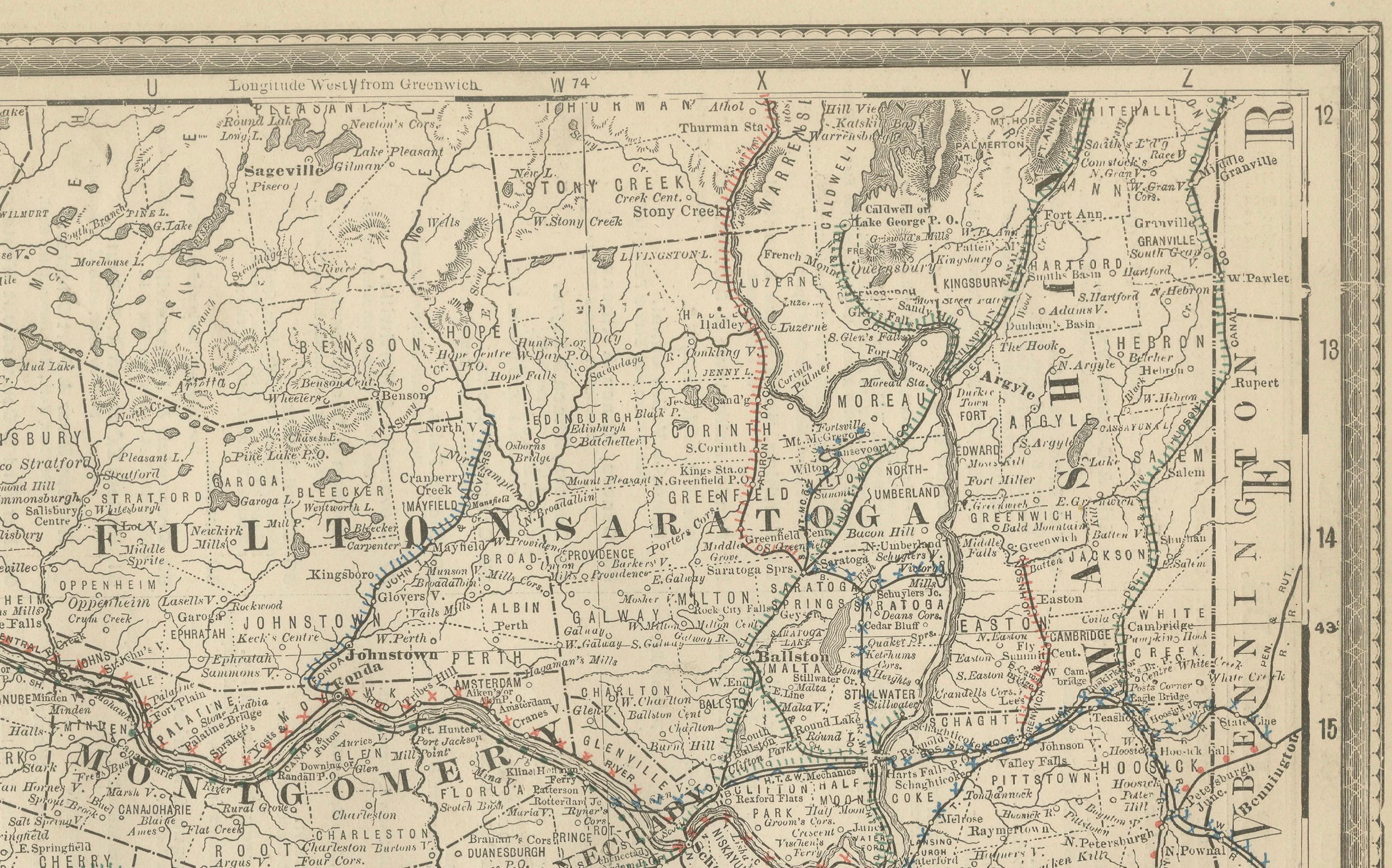 Inciso Carta geografica antica del sud-est di New York - Rand McNally, circa 1888 in vendita