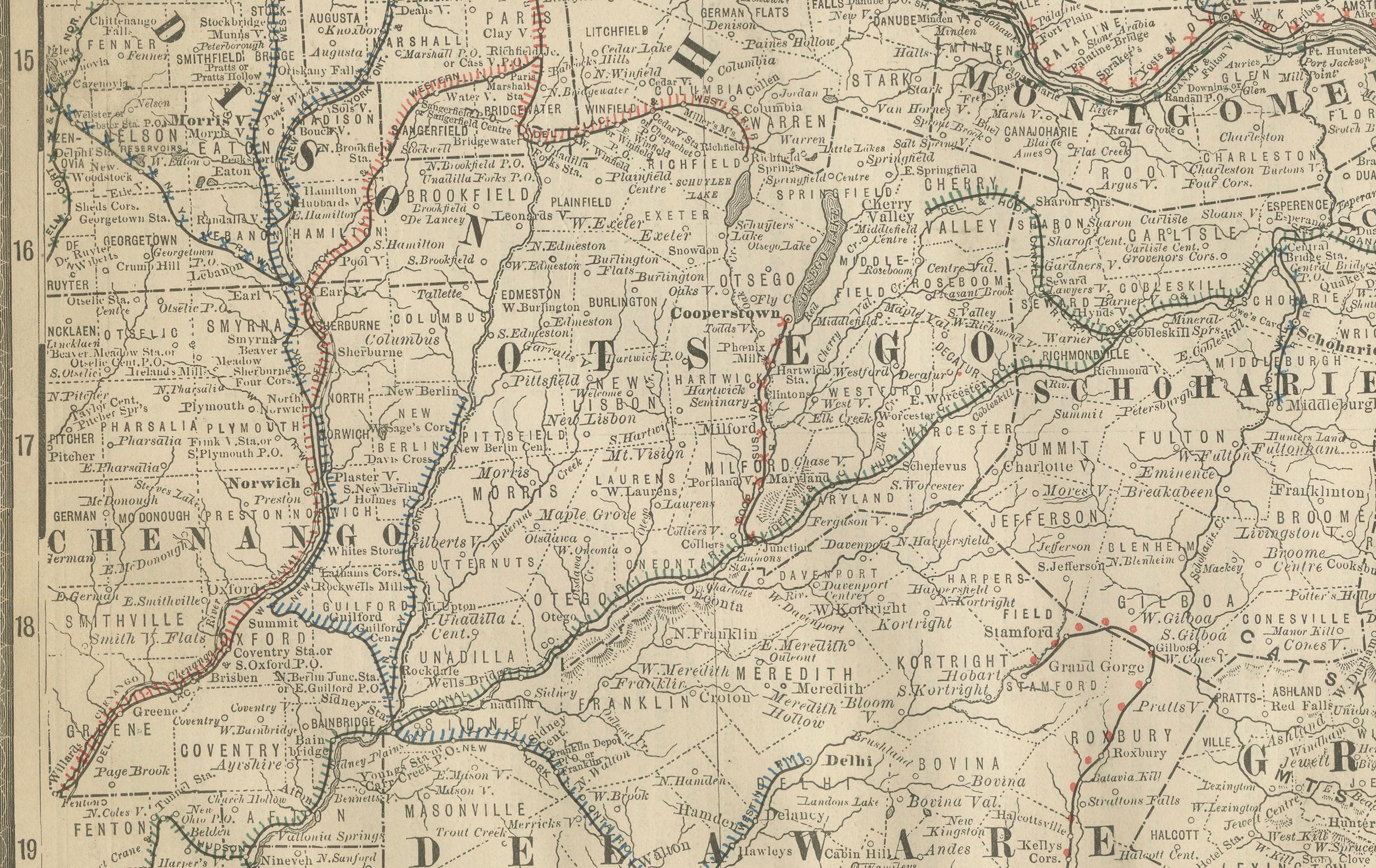 XIX secolo Carta geografica antica del sud-est di New York - Rand McNally, circa 1888 in vendita