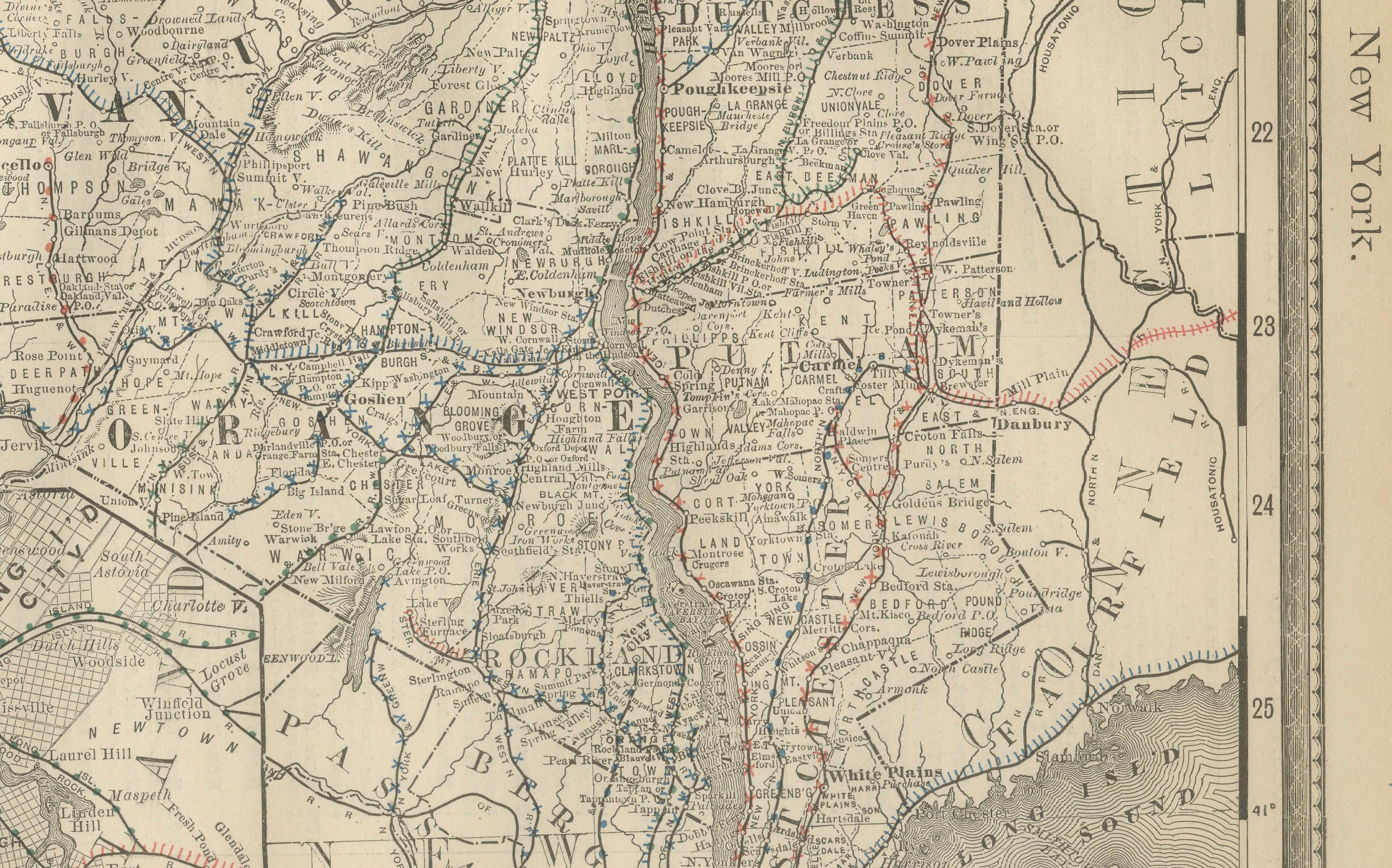 Carta geografica antica del sud-est di New York - Rand McNally, circa 1888 in vendita 2