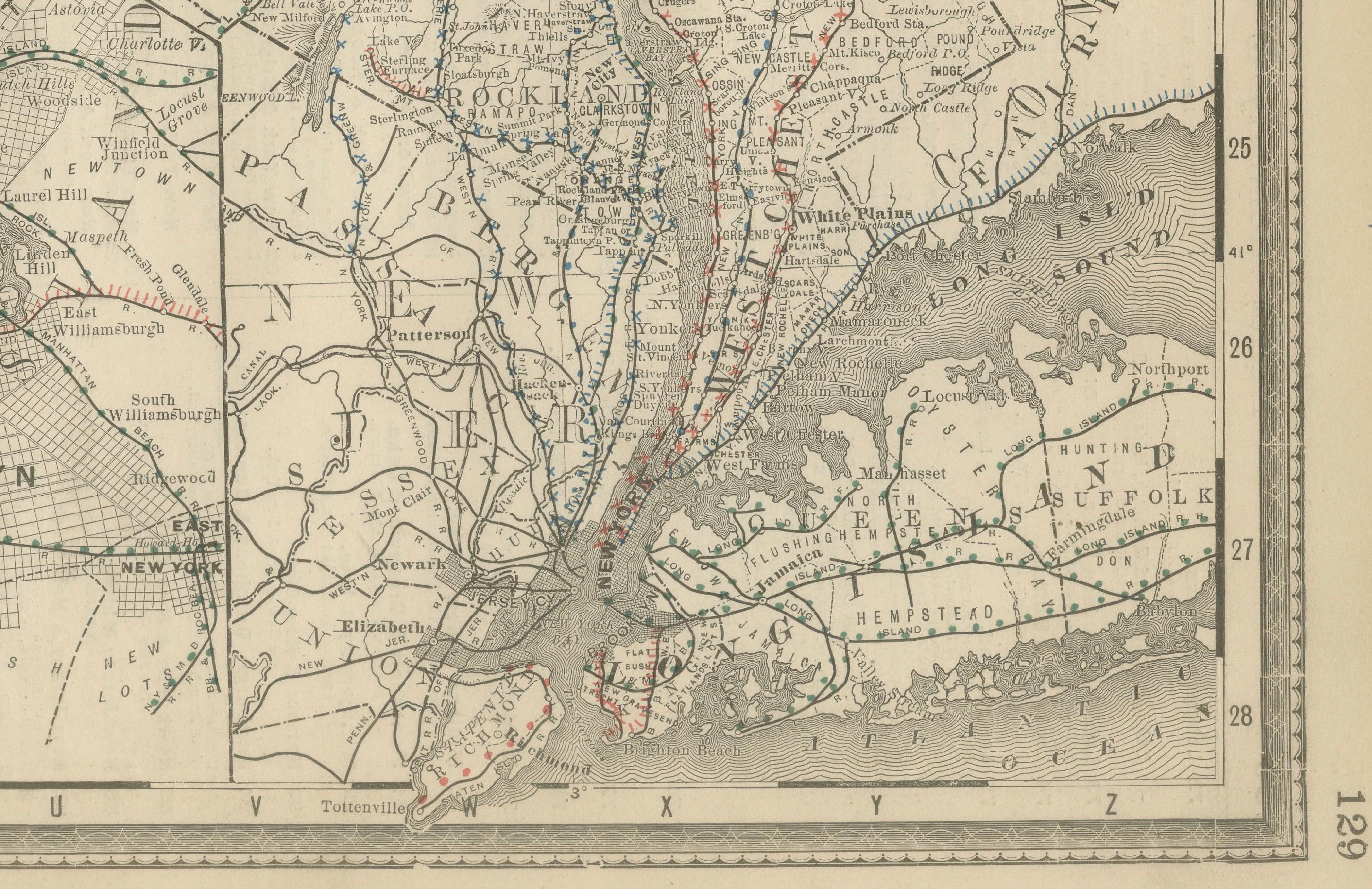 Carta geografica antica del sud-est di New York - Rand McNally, circa 1888 in vendita 3