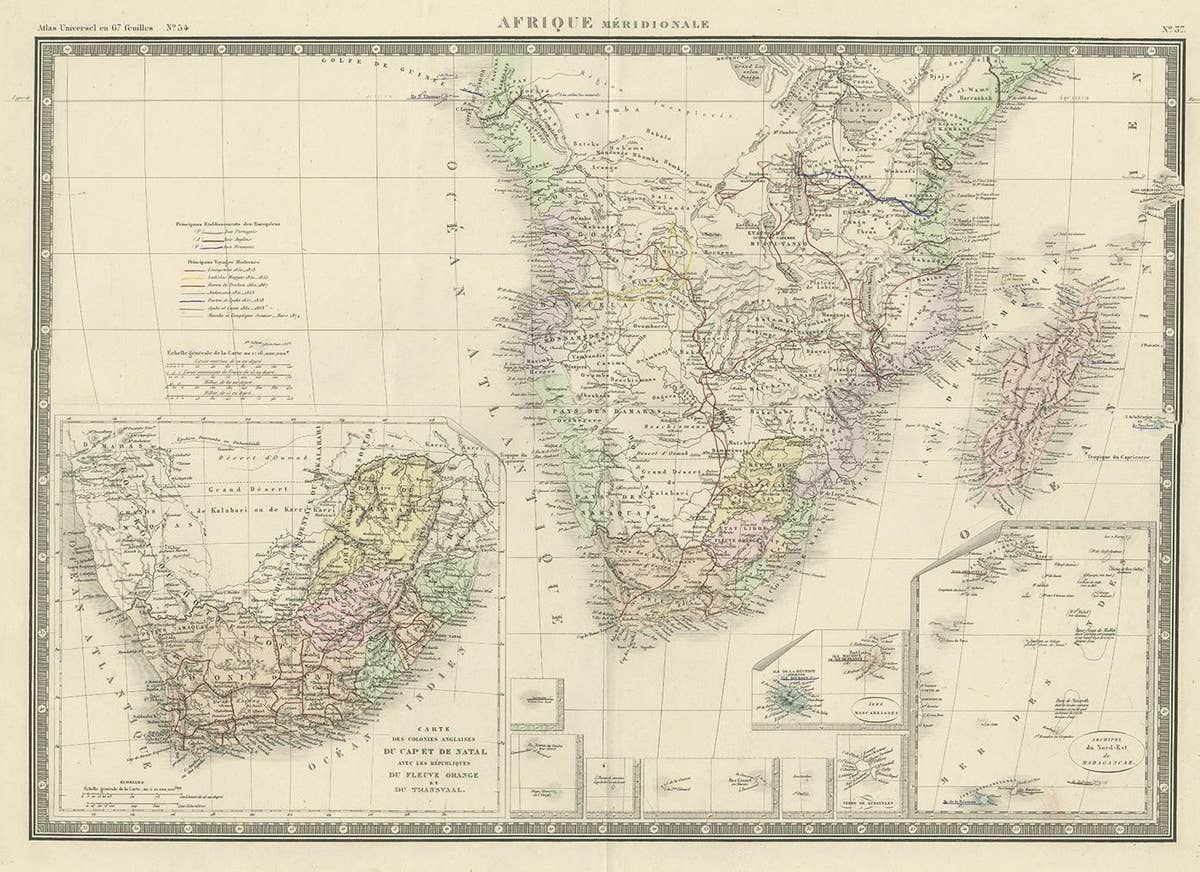 Antique Map of Southern Africa by Levasseur, 1875