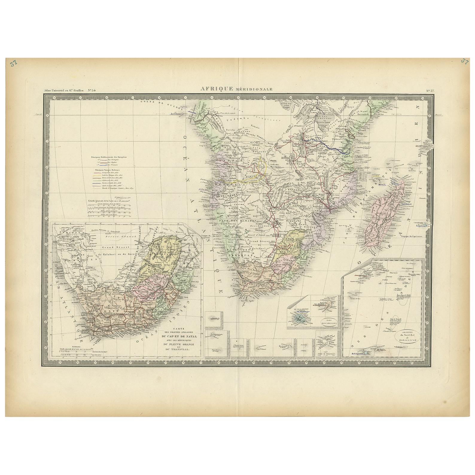 Carte ancienne d'Afrique du Sud par Levasseur, 1875