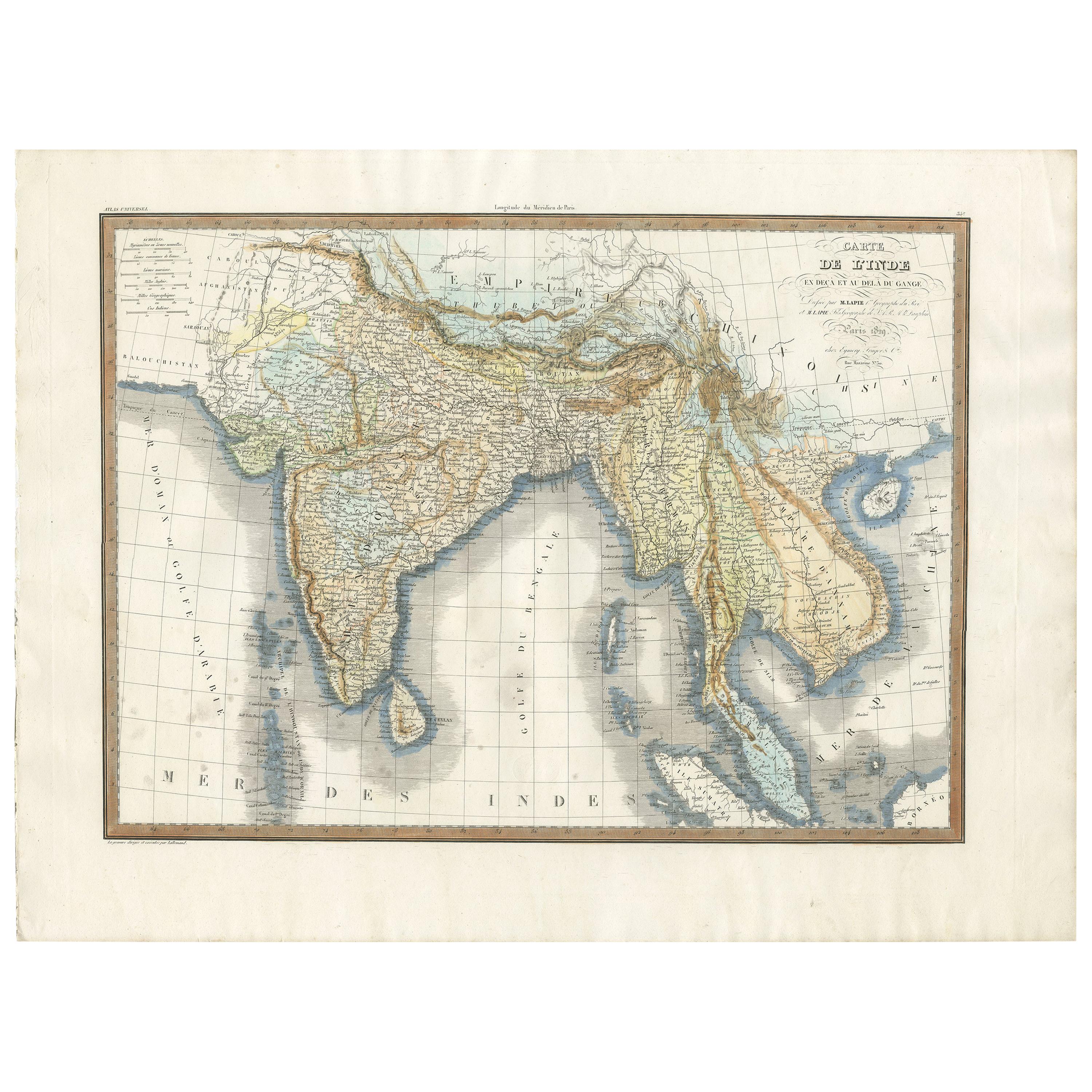 Original Antique Map of Southern Asia, Published in 1833 For Sale