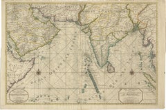 Antique Map of Southern Asia with India, the Maldives, Ceylon and Arabia, c.1700