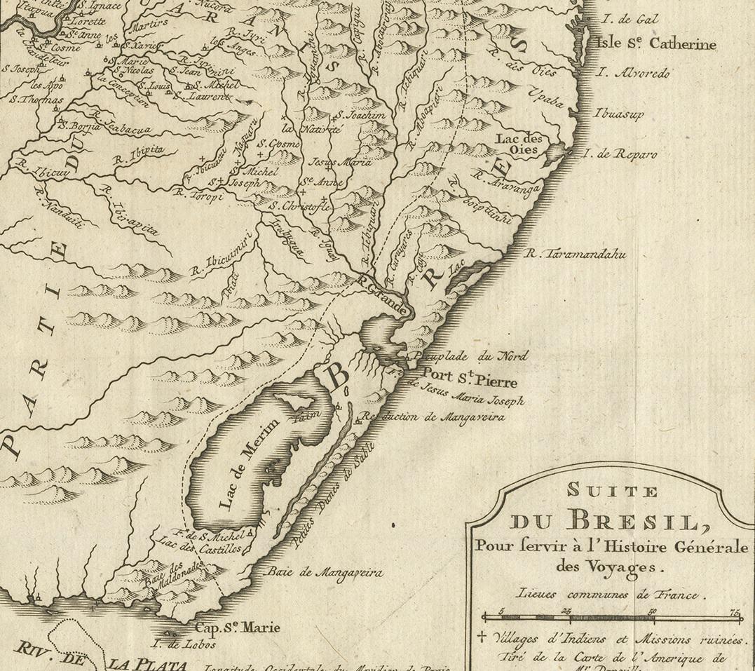 18th Century Antique Map of Southern Brazil by Bellin, circa 1750