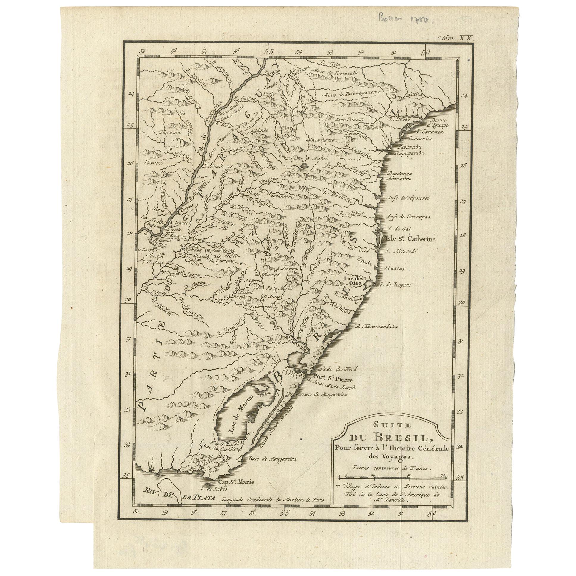 Antique Map of Southern Brazil by Bellin, circa 1750