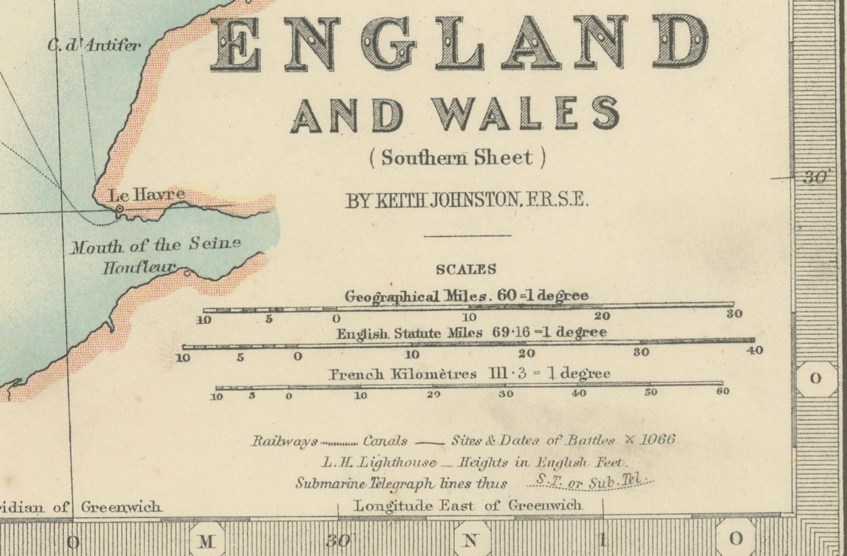 Carta antica dell'Inghilterra meridionale e del Galles, 1903, con dettagli della costa e ferrovie in vendita 4