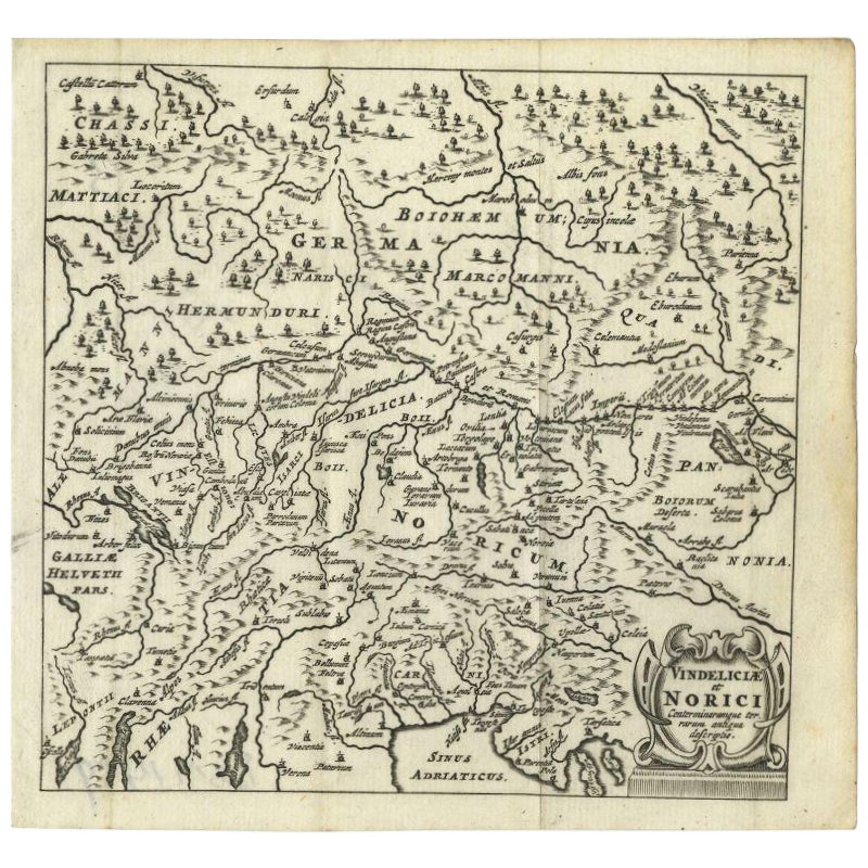 Mapa antiguo del sur de Alemania y Suiza por Cluver, 1685