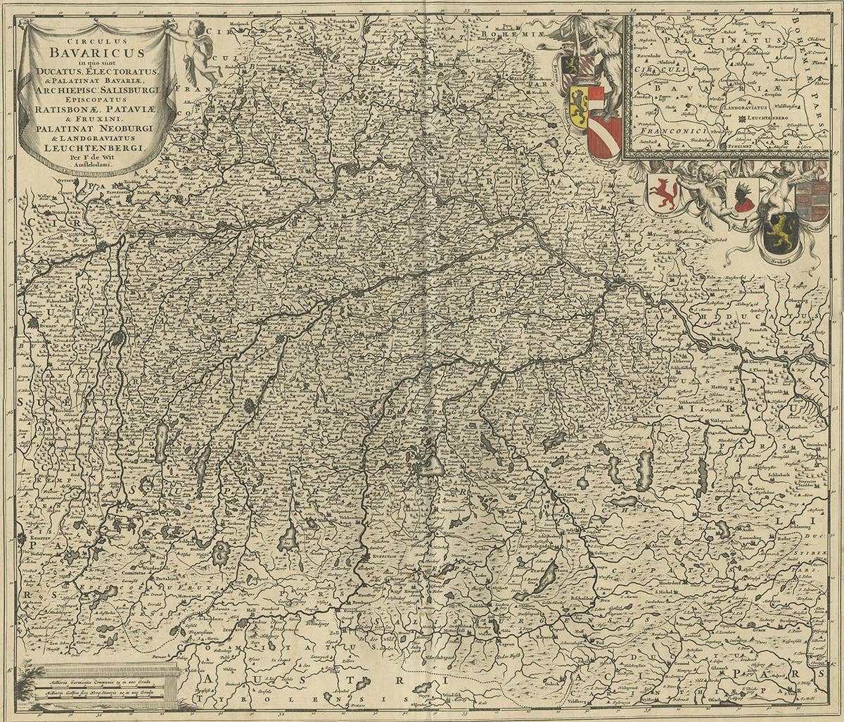 Antique Map of Southern Germany by F. de Wit, circa 1680