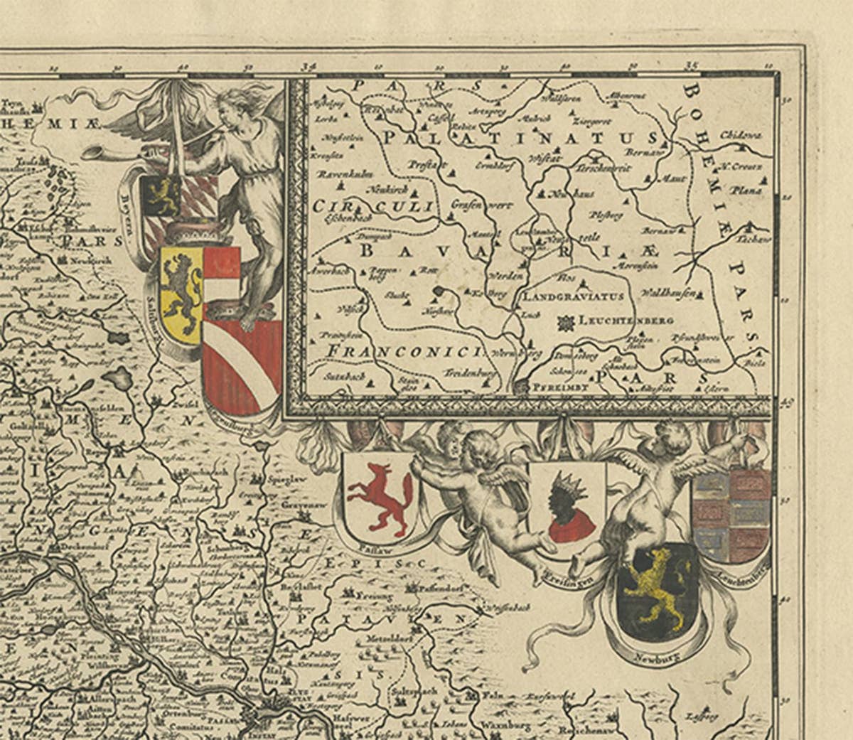 Antique Map of Southern Germany by F. de Wit, circa 1680