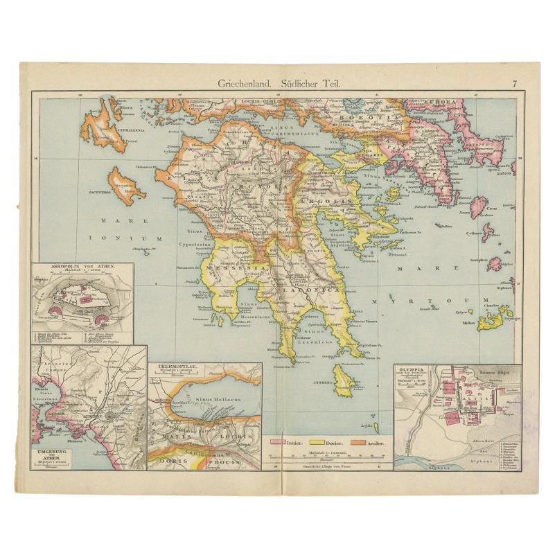 Carte ancienne de la Grèce du Sud, 1892 en vente