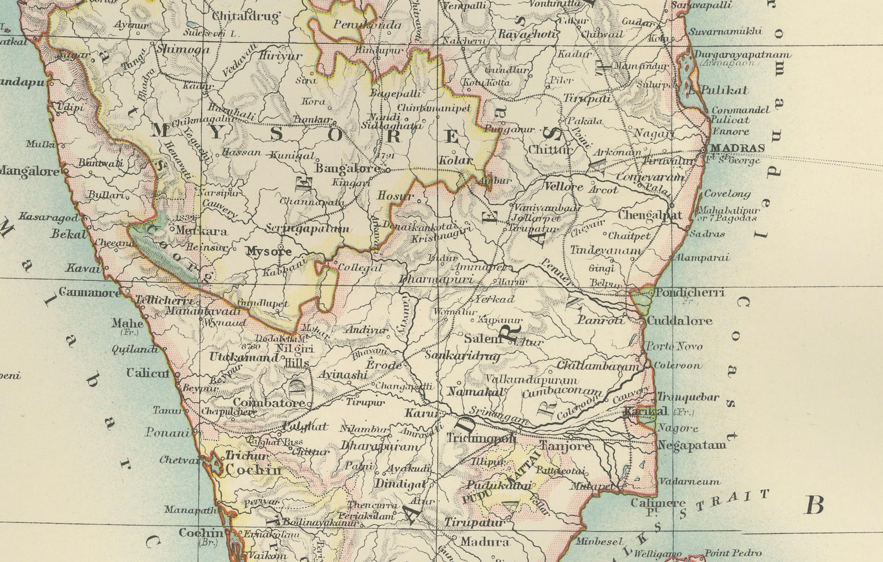 Carte ancienne de l'Inde du Sud et des provinces du Sud-Est, 1903 Bon état - En vente à Langweer, NL