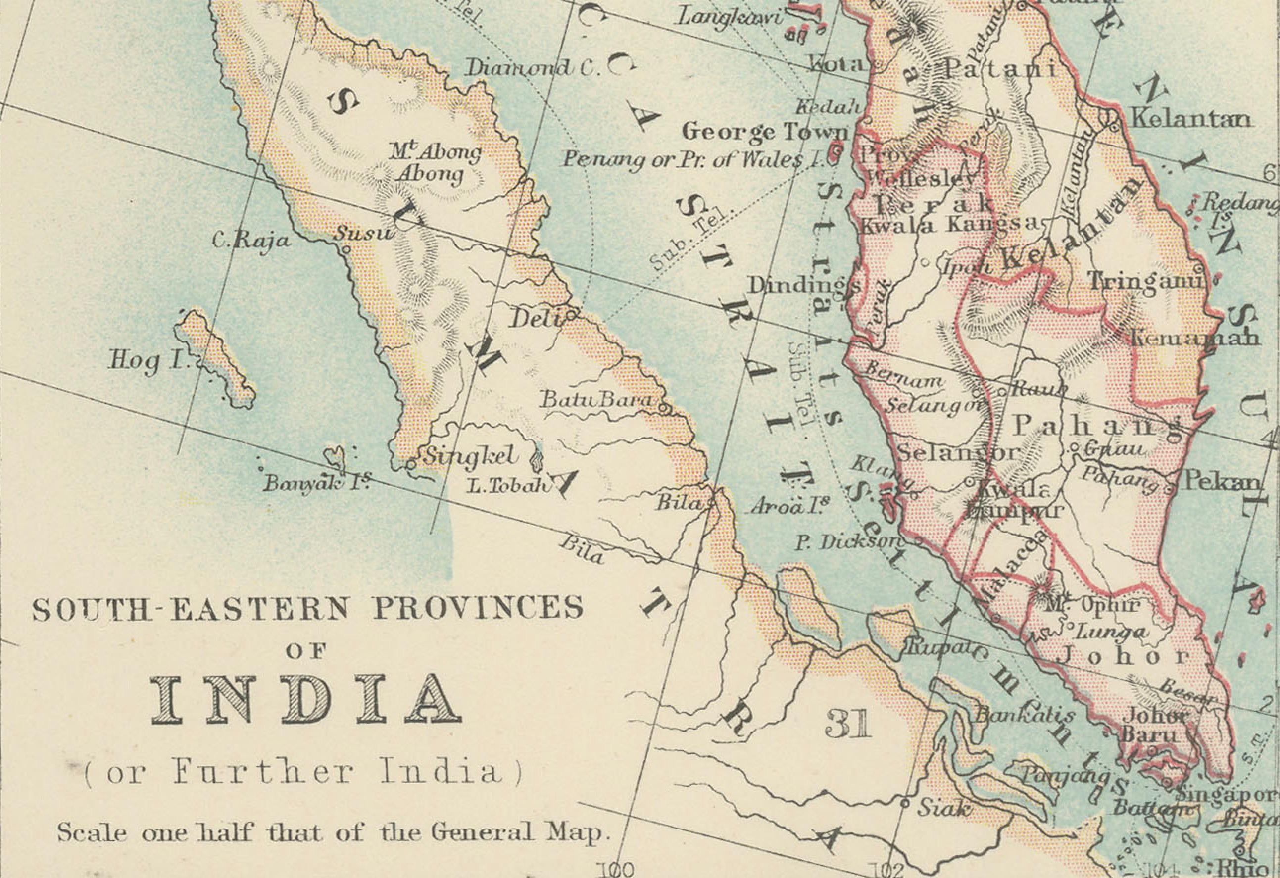 20ième siècle Carte ancienne de l'Inde du Sud et des provinces du Sud-Est, 1903 en vente