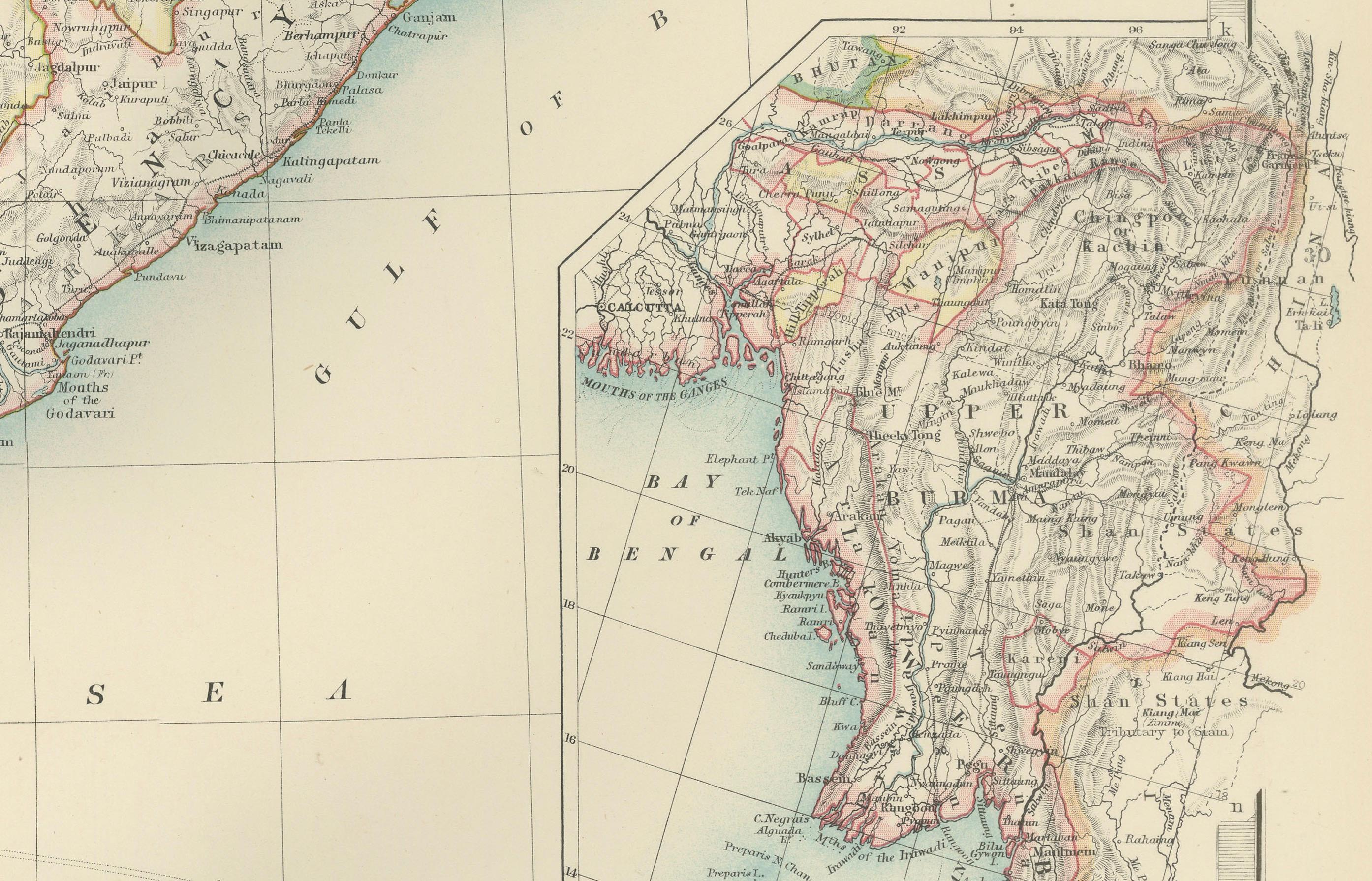 Papier Carte ancienne de l'Inde du Sud et des provinces du Sud-Est, 1903 en vente
