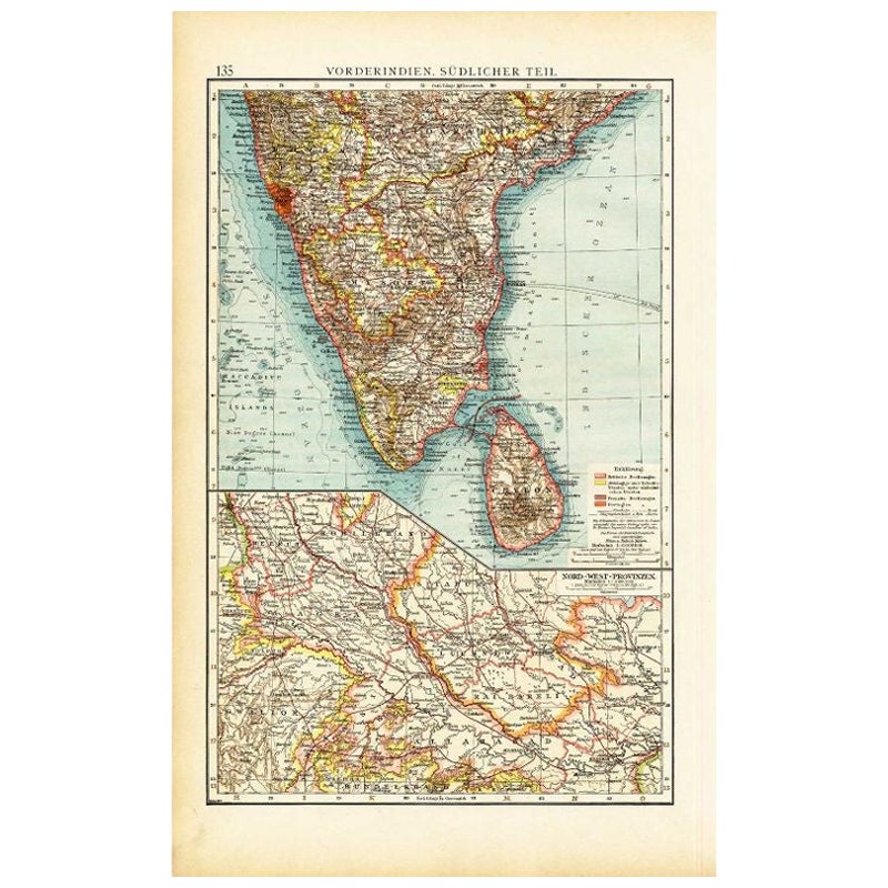 Carte ancienne de l'Inde du Sud par Andree, 1904