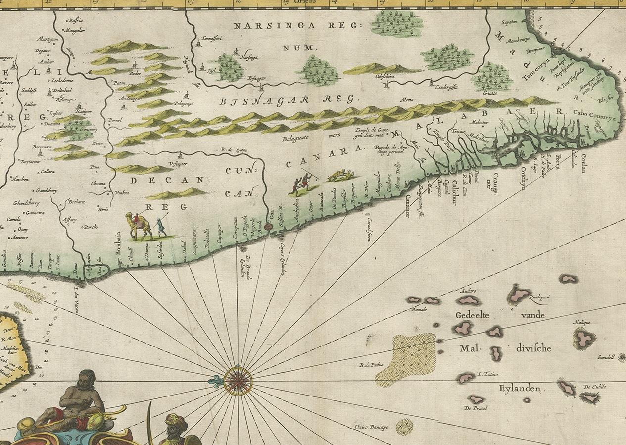 17th Century Antique Map of Southern India by Baldaeus, circa 1672