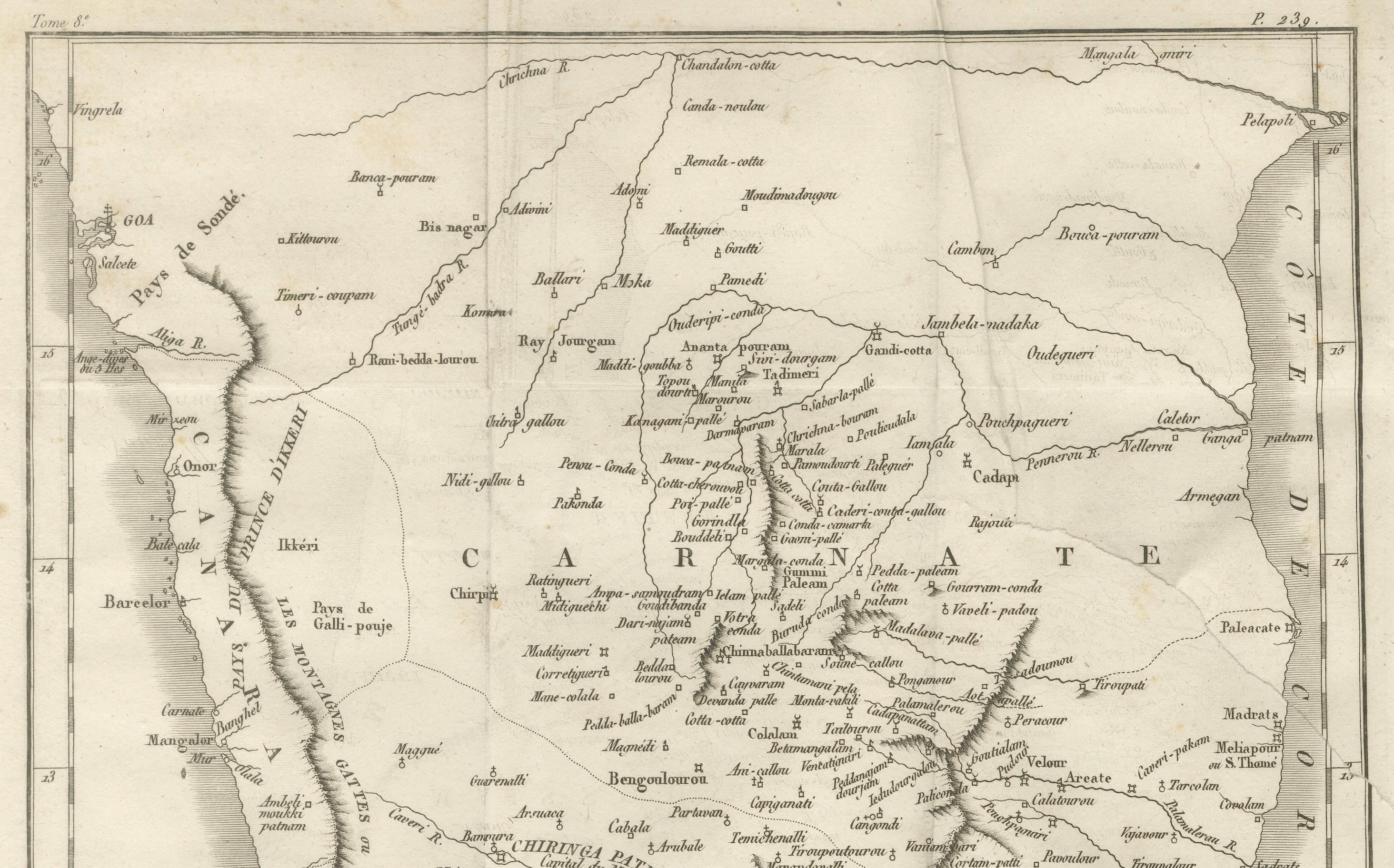 Antique Map of Southern India – French Engraving by D’Anville, 18th Century In Good Condition For Sale In Langweer, NL