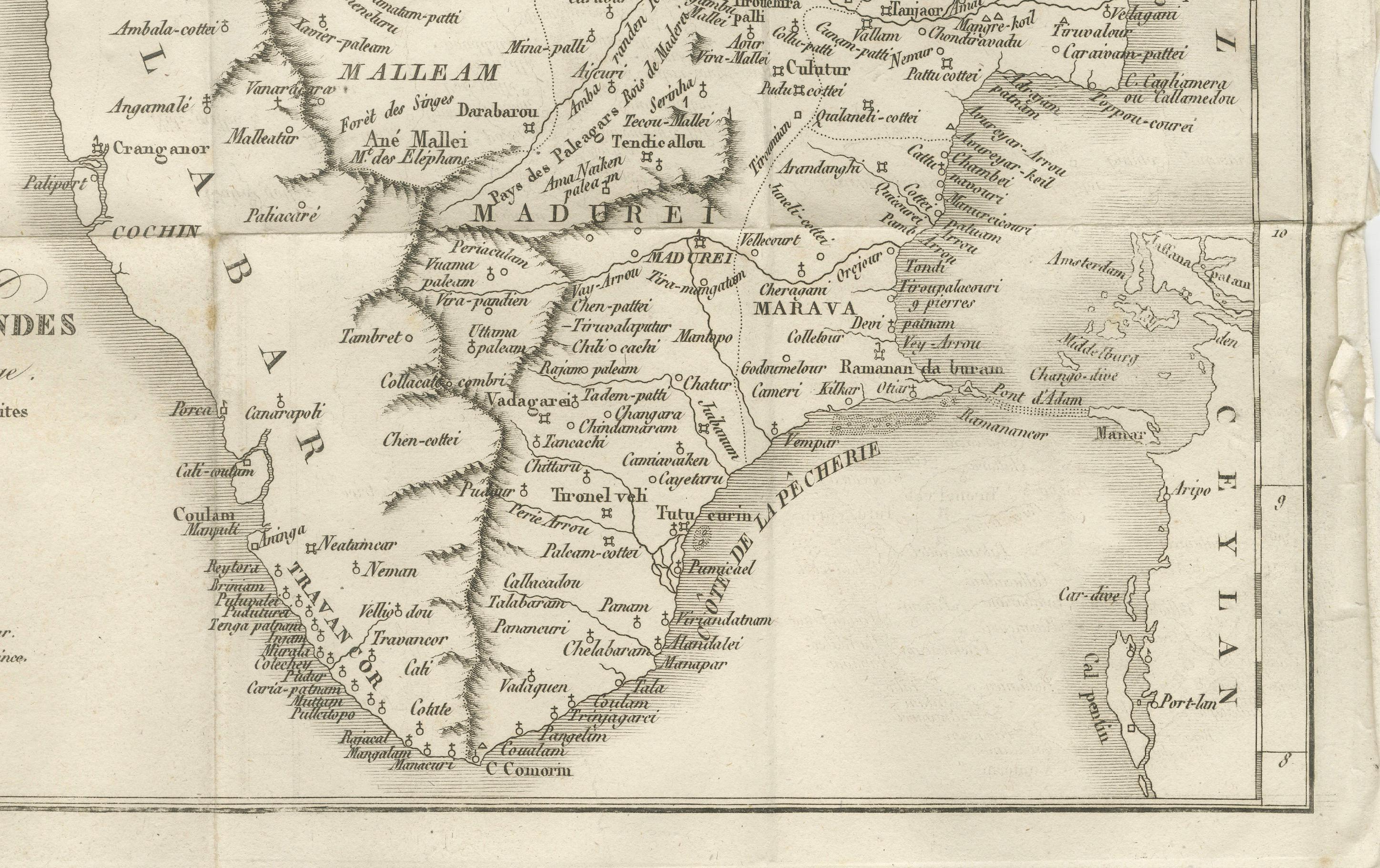 Paper Antique Map of Southern India – French Engraving by D’Anville, 18th Century For Sale