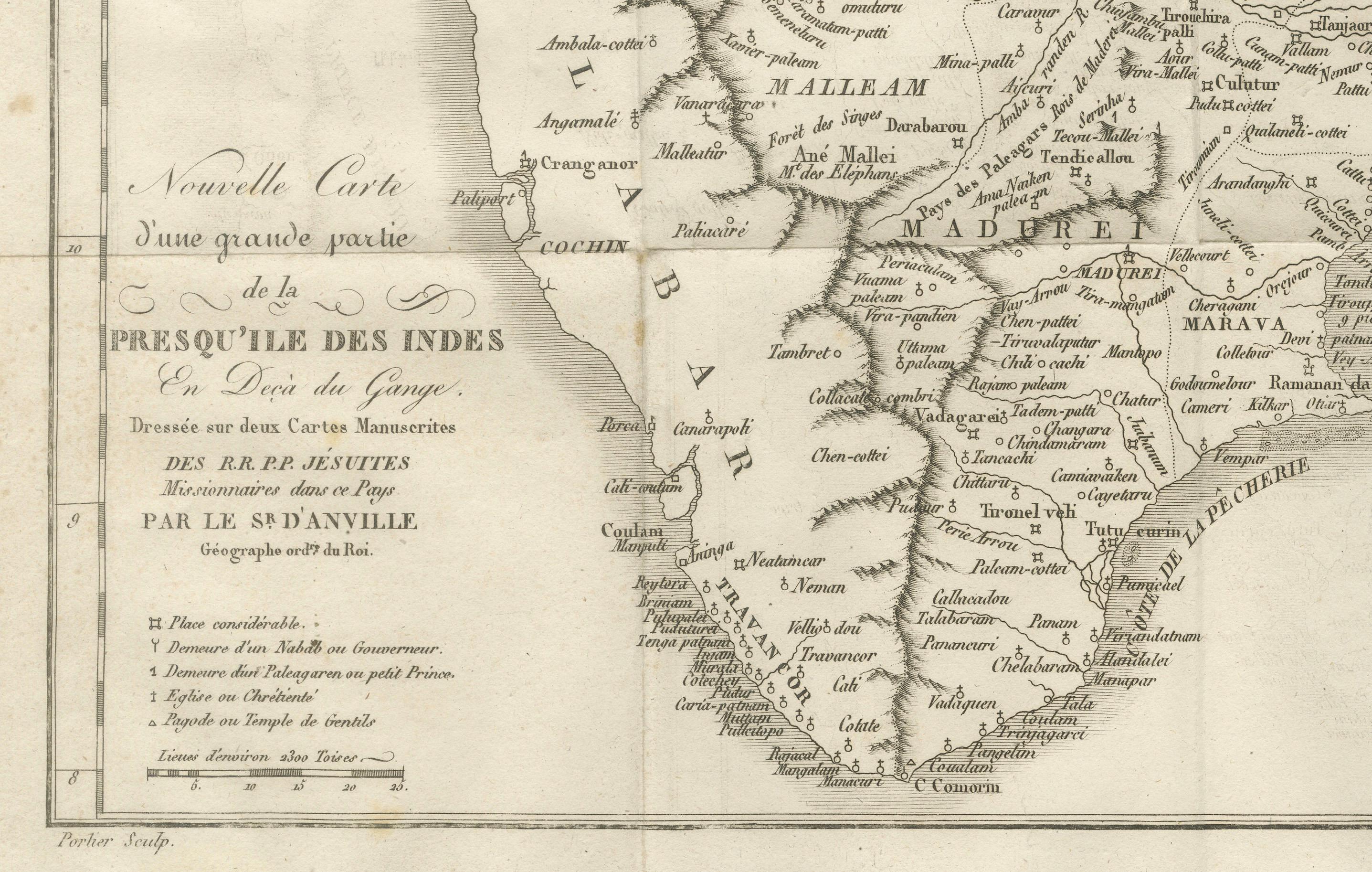 Antique Map of Southern India – French Engraving by D’Anville, 18th Century For Sale 1