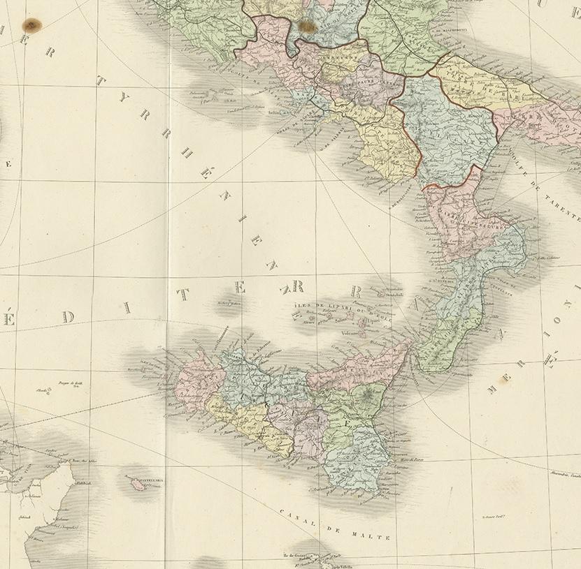 19th Century Antique Map of Southern Italy by Levasseur '1875'