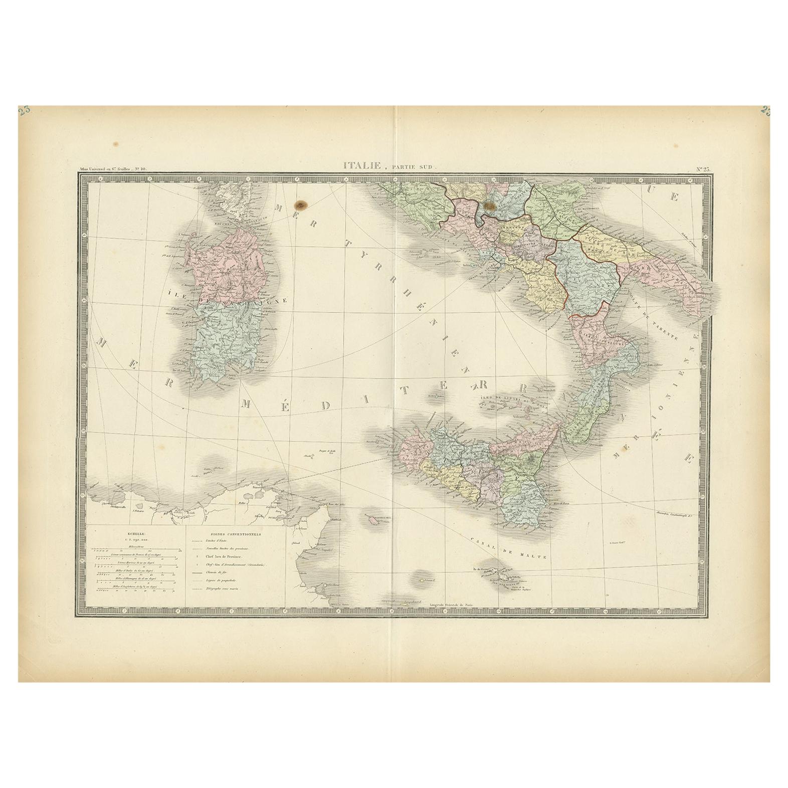 Antique Map of Southern Italy by Levasseur '1875'