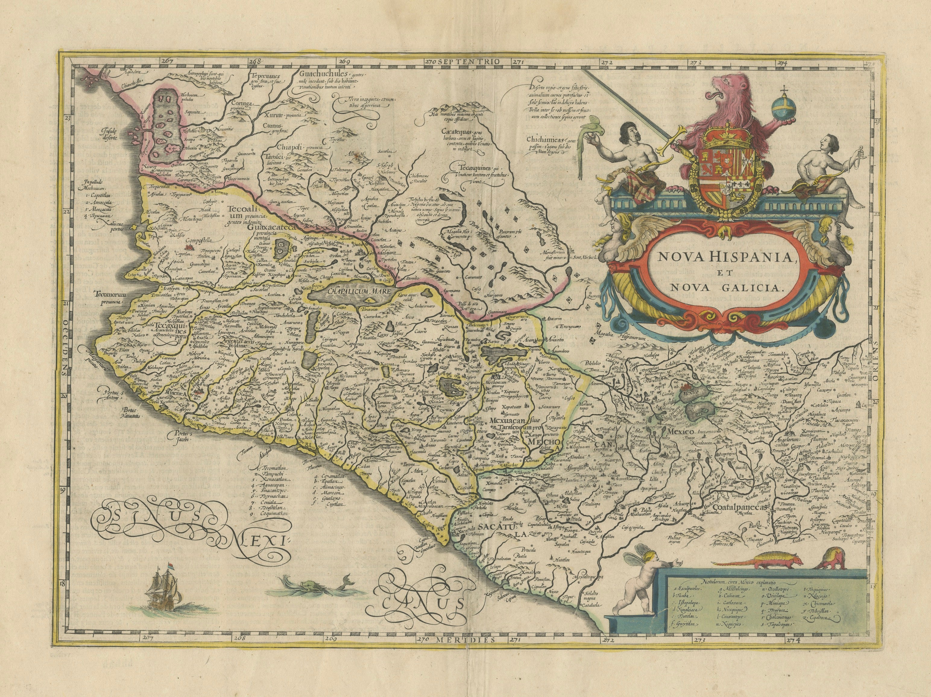 Antique Map of Southern Mexico & New Galicia, Janssonius, Amsterdam c.1650