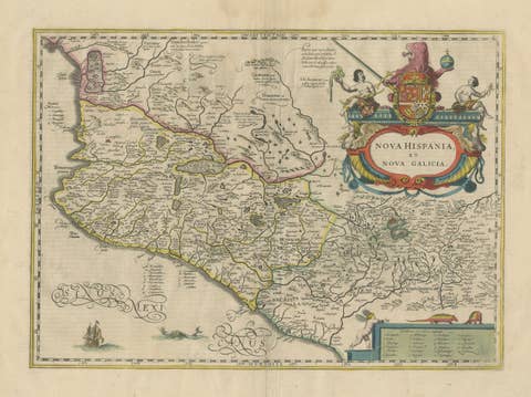Antique Map of Southern Mexico & New Galicia, Janssonius, Amsterdam c.1650