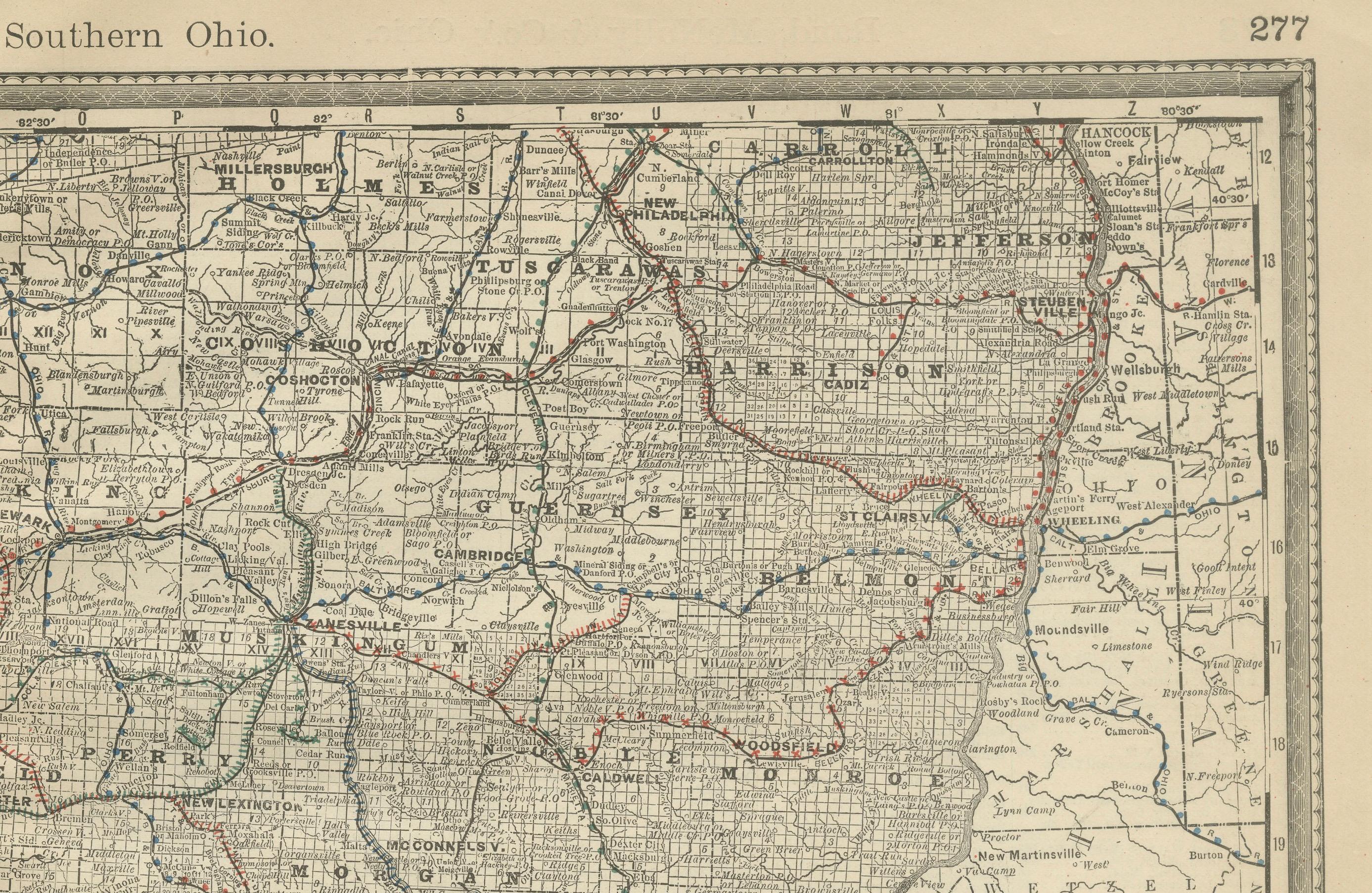 Antique Map of Southern Ohio – The Buckeye State with Railroads & Townships, 1888

This antique engraved map of Southern Ohio, published in 1888 by Rand, McNally & Co. in Chicago for their *Improved Indexed Business Atlas and Shippers Guide*,