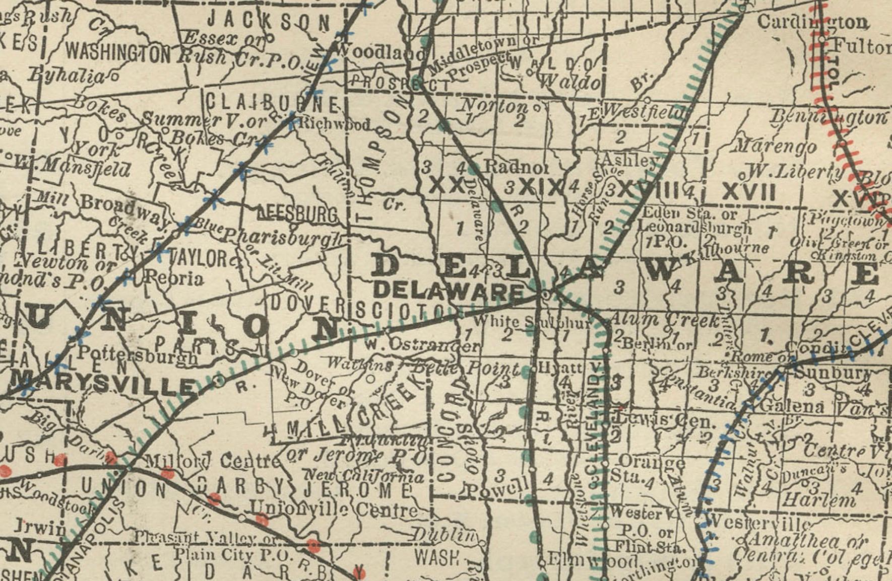 American Antique Map of Southern Ohio – The Buckeye State - Railroads & Townships, 1888 For Sale