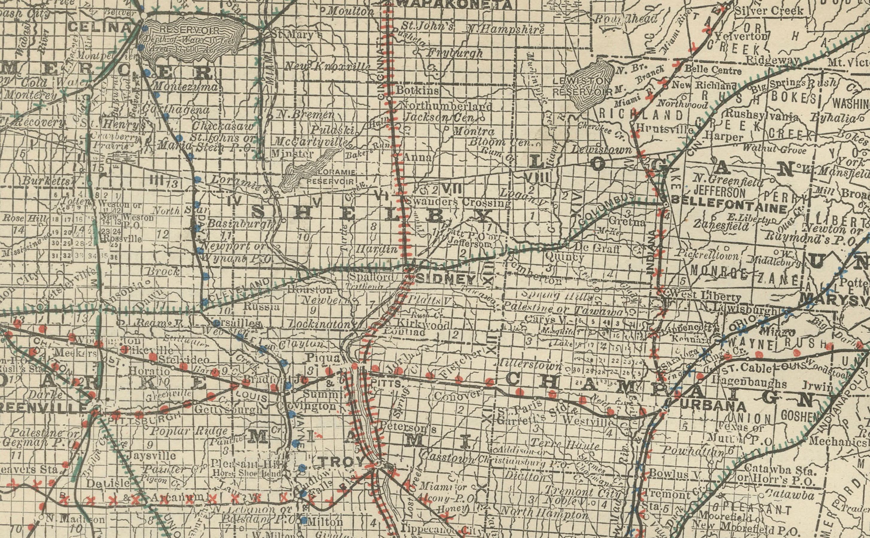 Engraved Antique Map of Southern Ohio – The Buckeye State - Railroads & Townships, 1888 For Sale
