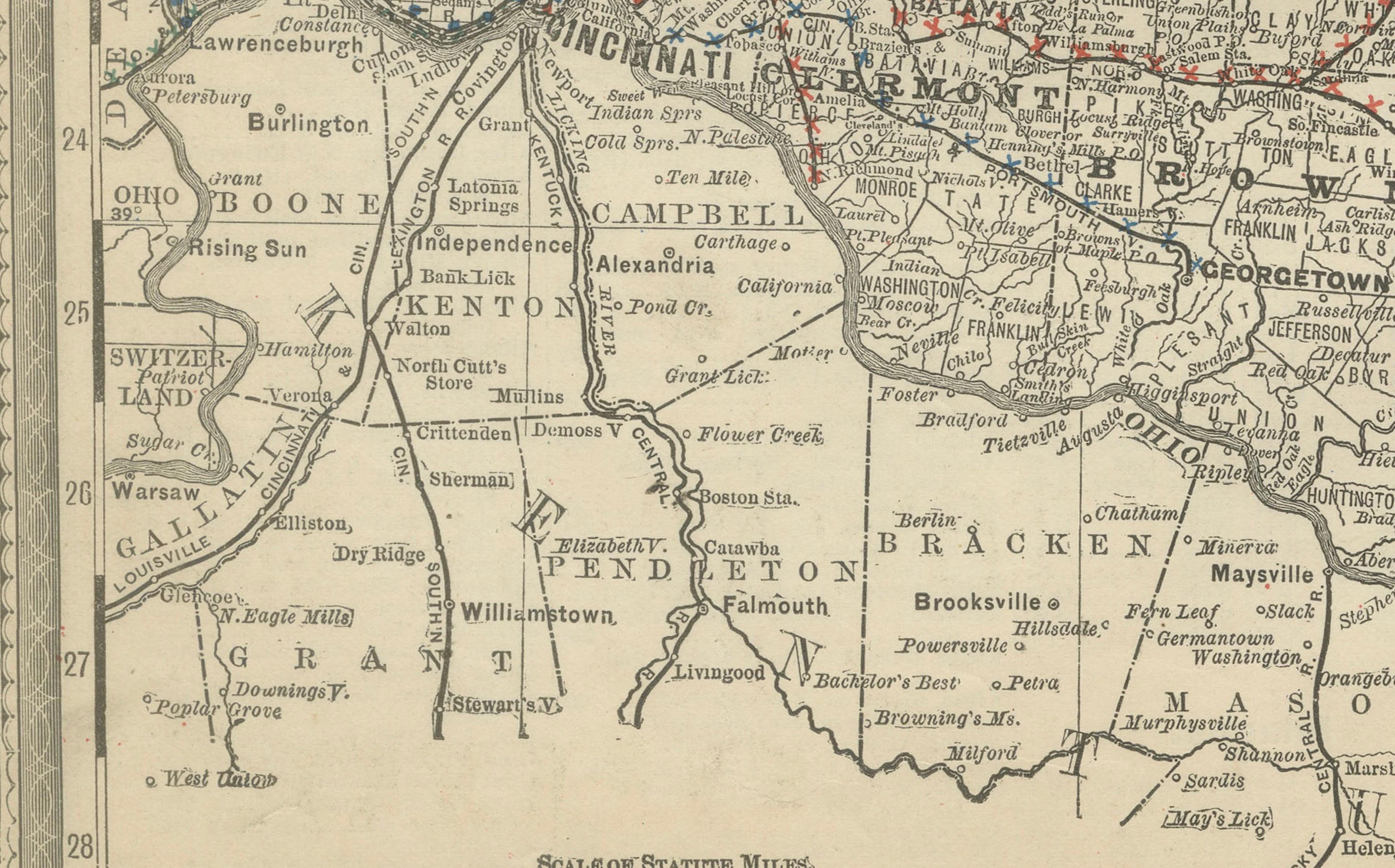 19th Century Antique Map of Southern Ohio – The Buckeye State - Railroads & Townships, 1888 For Sale