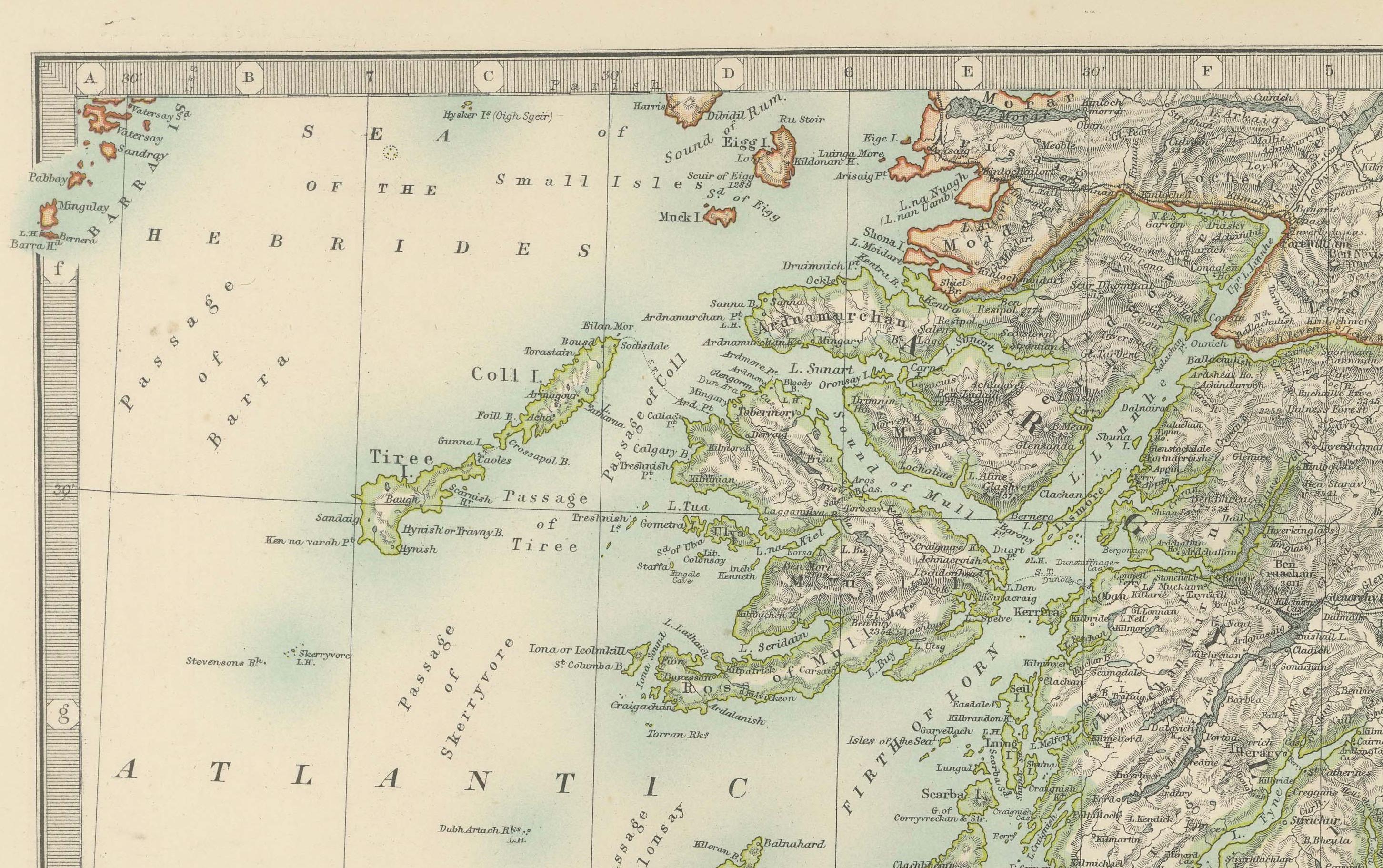 Titre : Carte ancienne du sud de l'Ecosse, 1903, avec détails côtiers et intérieurs

Description :
Cette exquise carte ancienne, intitulée 