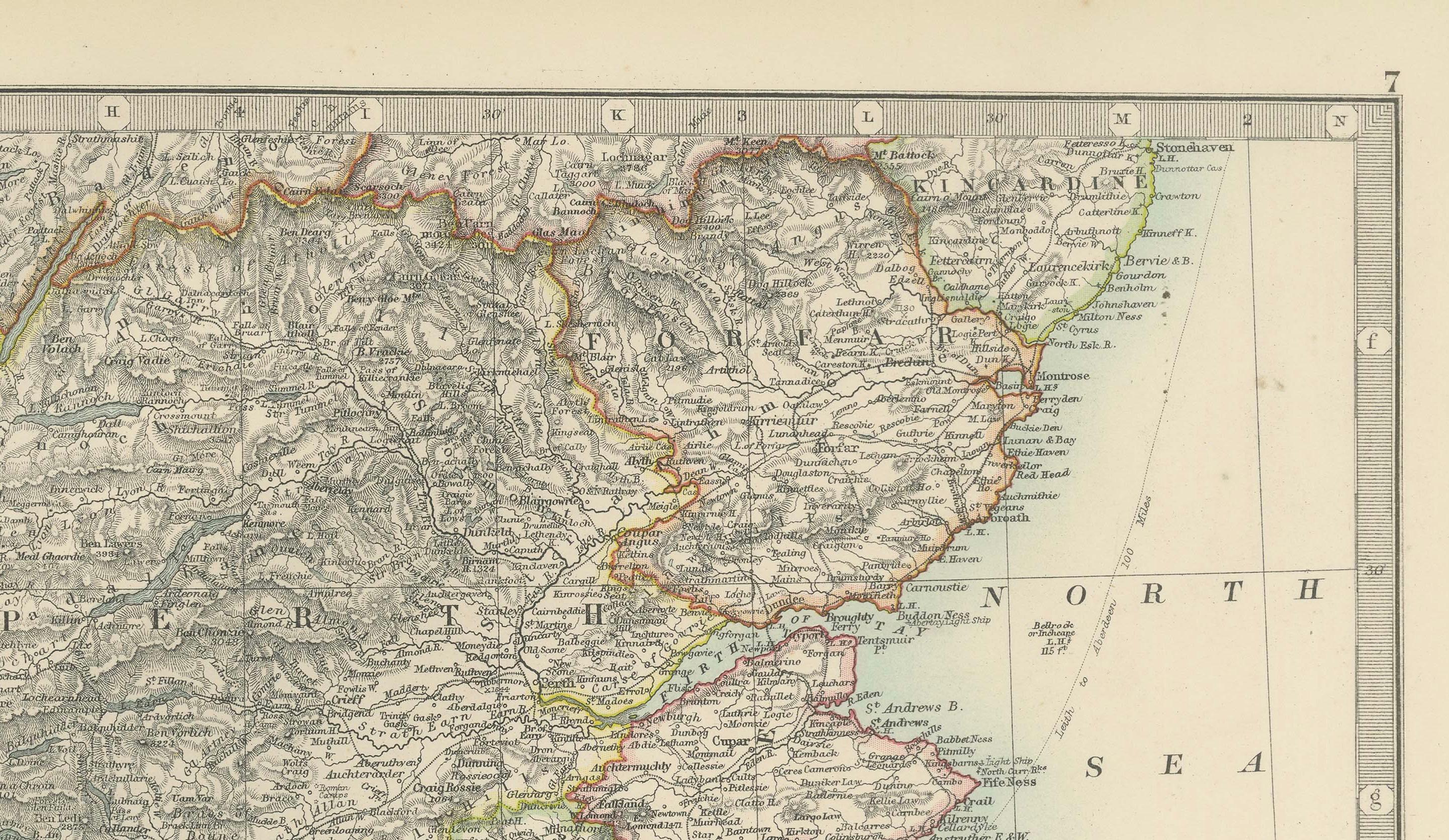 Carte ancienne du sud de l'Ecosse, 1903, avec détails côtiers et intérieurs Bon état - En vente à Langweer, NL