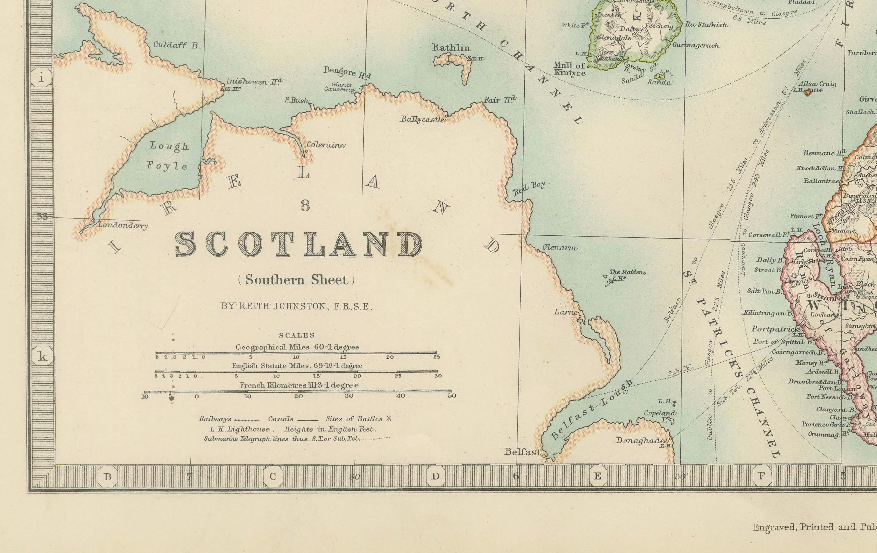 Carte ancienne du sud de l'Ecosse, 1903, avec détails côtiers et intérieurs en vente 1