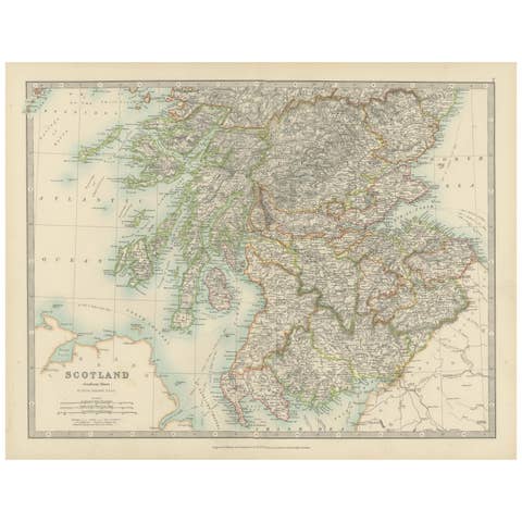 Antique Map of Southern Scotland, 1903, with Coastal and Inland Details