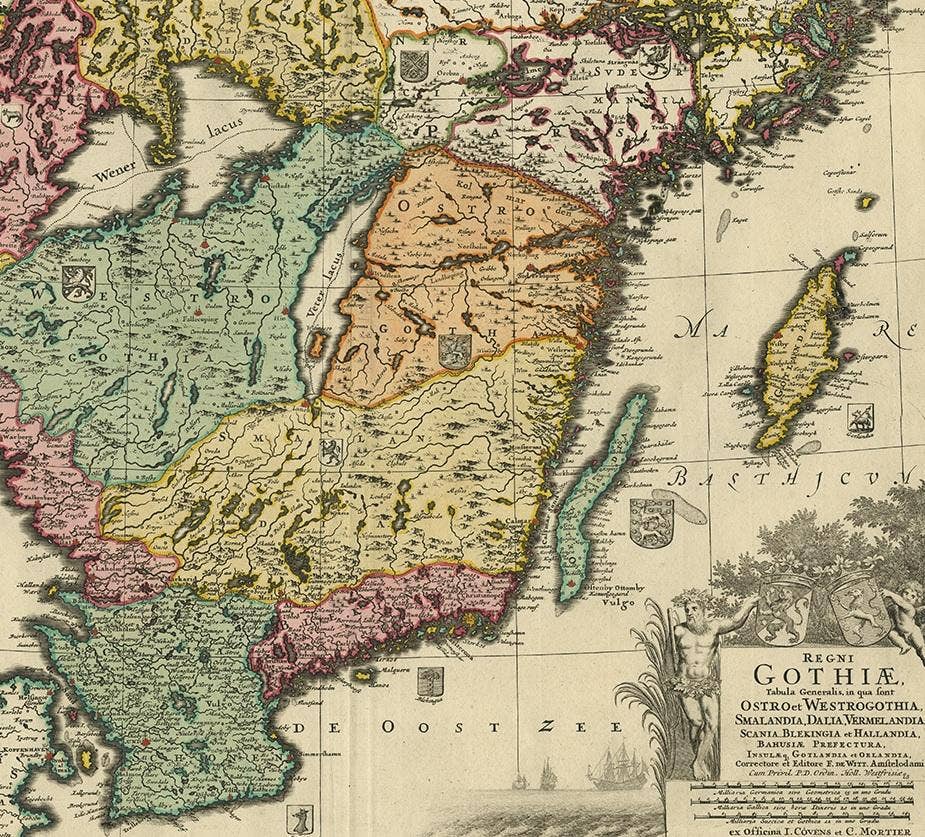 Antique Map of Southern Sweden by Covens & Mortier, 'circa 1720'