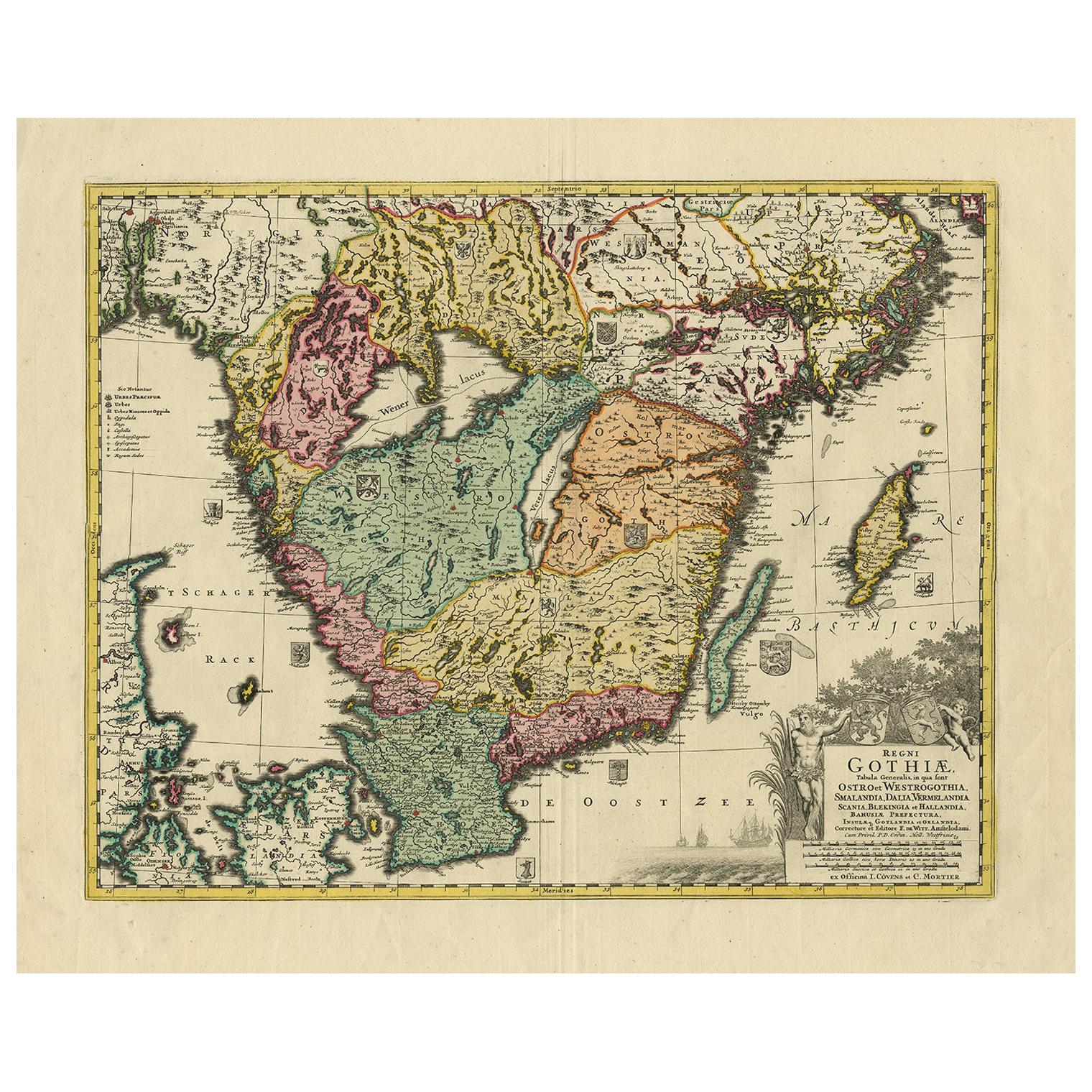 Antique Map of Southern Sweden by Covens & Mortier, 'circa 1720' For Sale