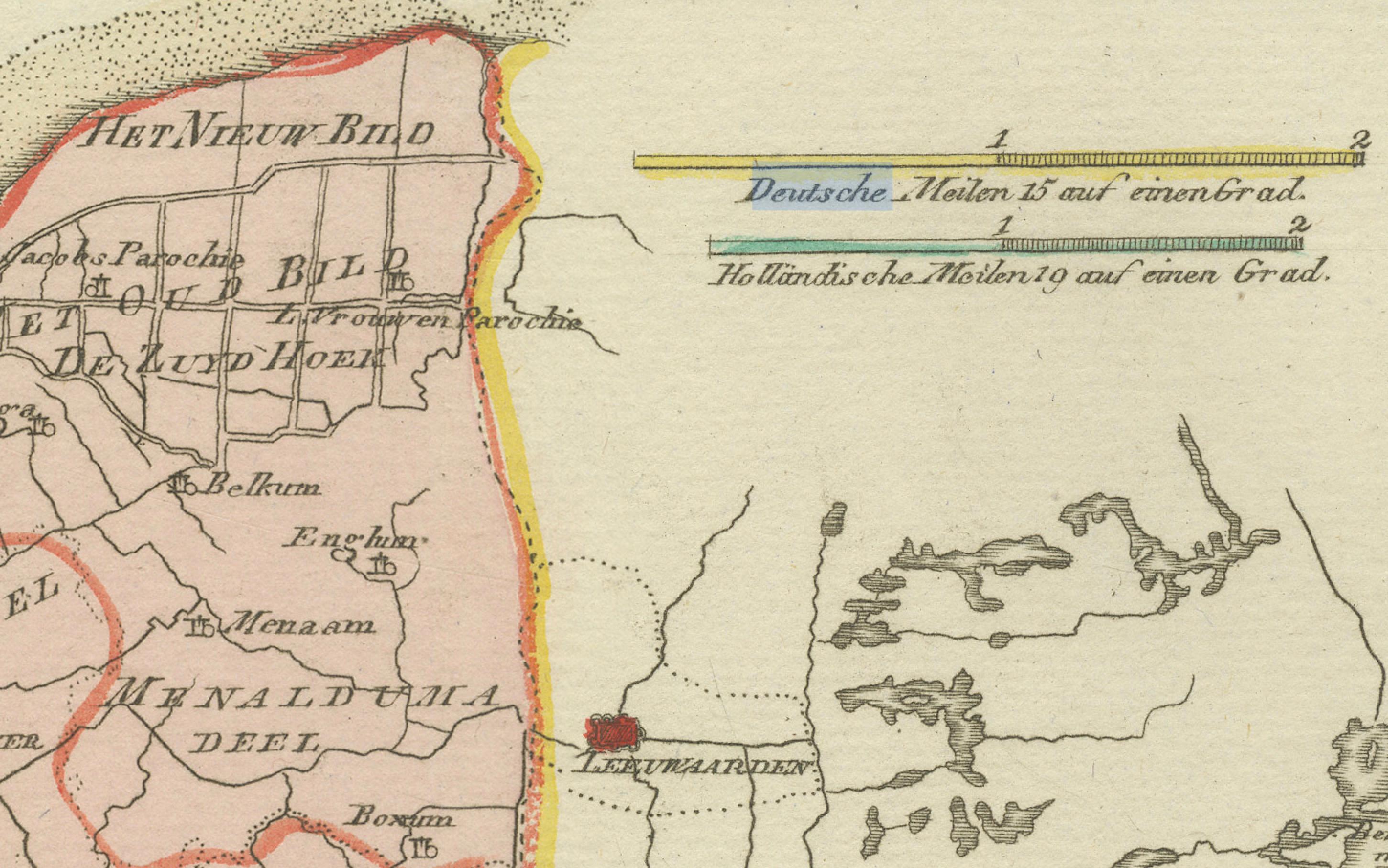 Carte ancienne du sud du Westergo, de la Frise par von Reilly, 1791 Bon état - En vente à Langweer, NL