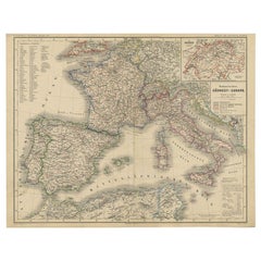 Carta geografica antica dell'Europa sud-occidentale di Kiepert, 1870 ca.