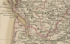 Carta geografica antica della Francia sud-occidentale con inserti di Parigi e Lione, 1858