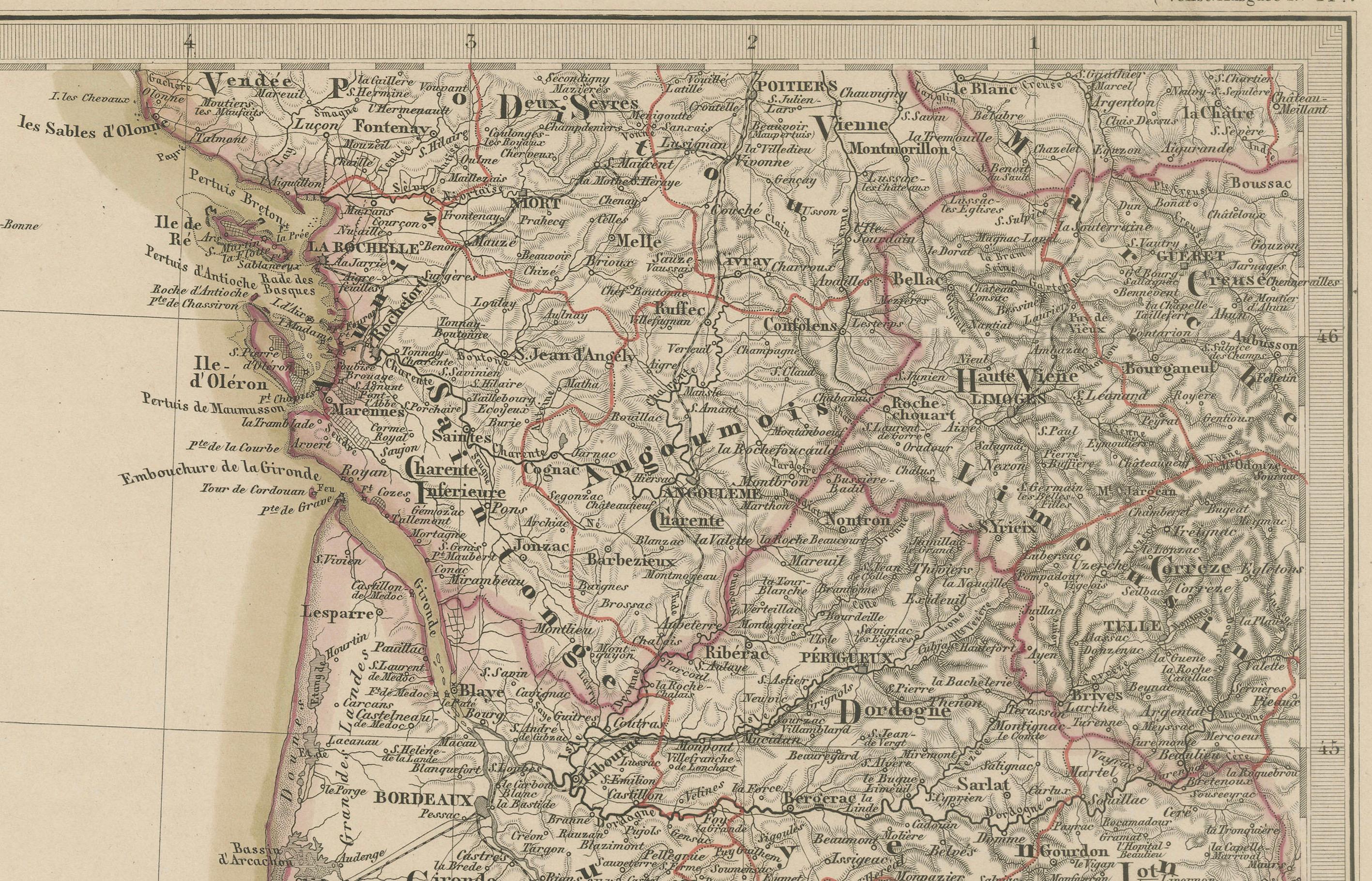 Mapa antiguo del suroeste de Francia - Con inserciones de París y Lyon, 1858 Grabado en venta