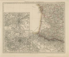 Mapa antiguo del suroeste de Francia - Con inserciones de París y Lyon, 1858