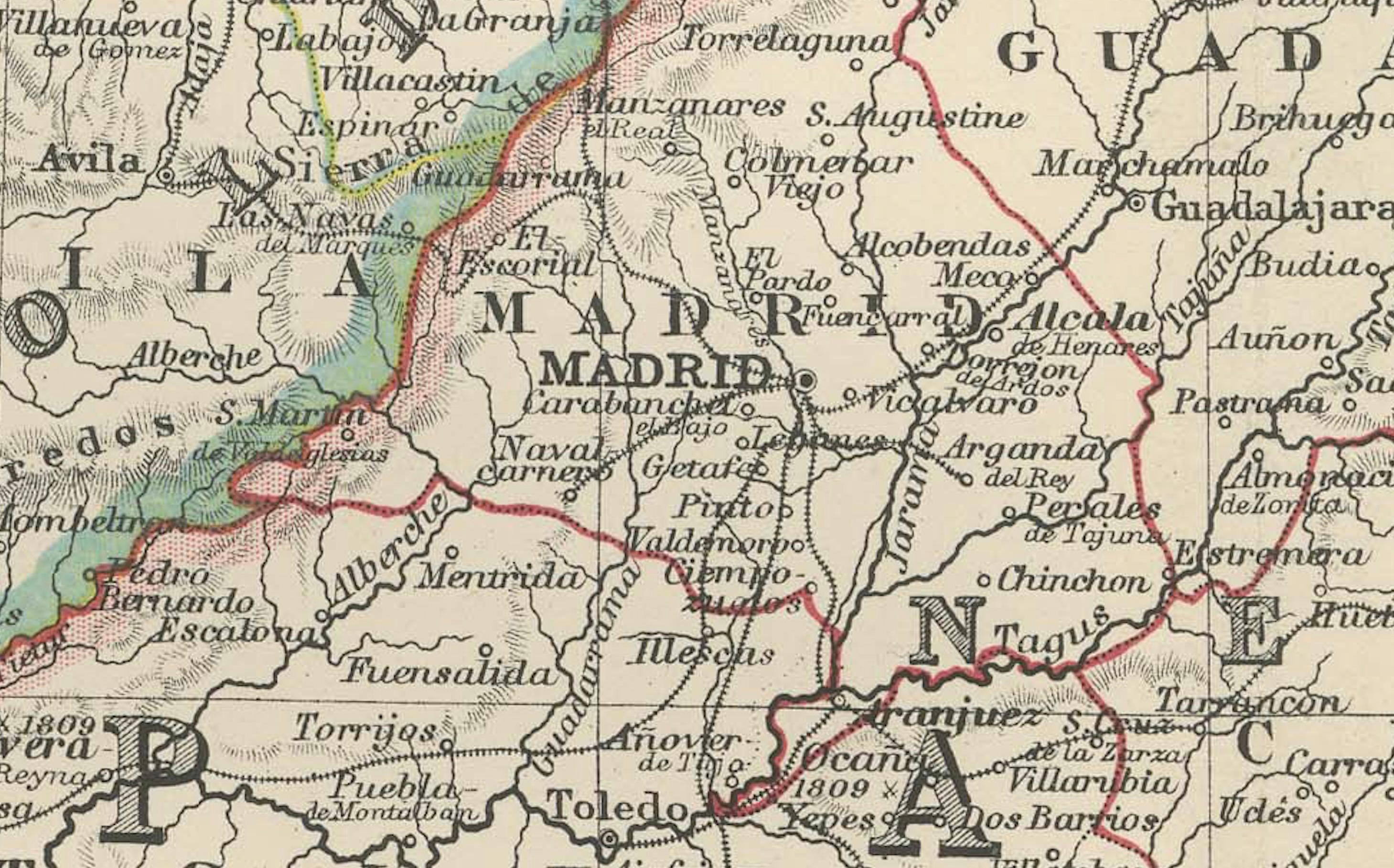 Carte ancienne de l'Espagne et du Portugal, 1903, avec les limites régionales et les détails côtiers

Description : Cette carte ancienne, intitulée 