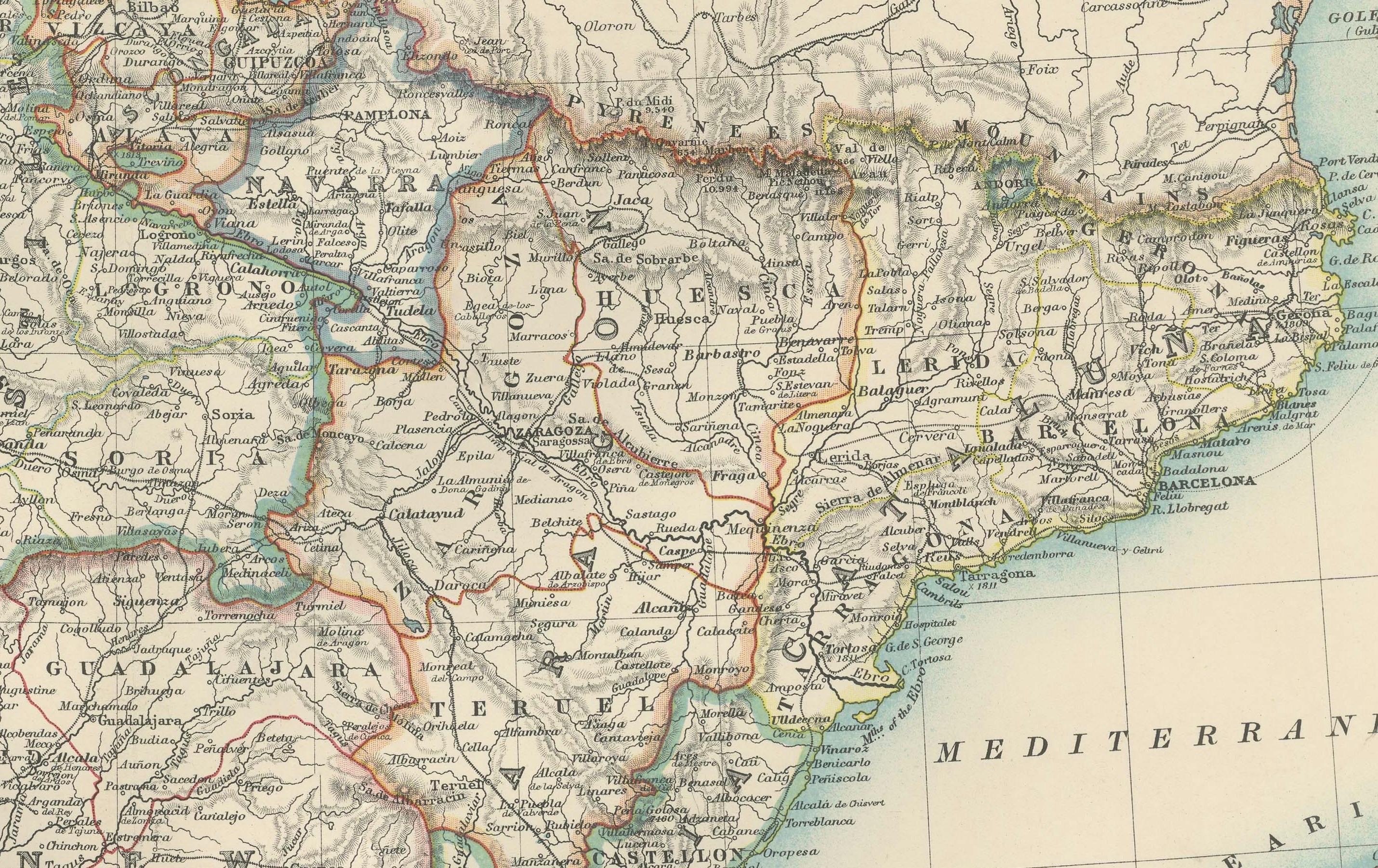 Carte ancienne de l'Espagne et du Portugal, 1903, limites régionales et détails côtiers en vente 2