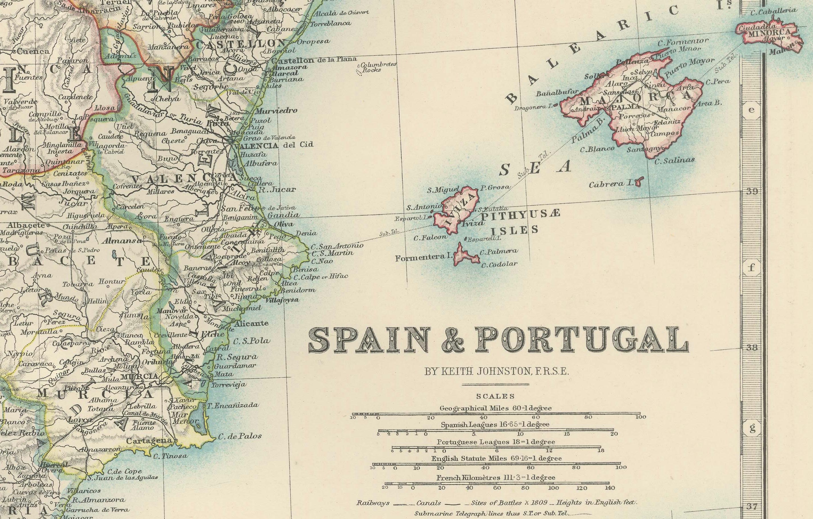Carte ancienne de l'Espagne et du Portugal, 1903, limites régionales et détails côtiers en vente 3