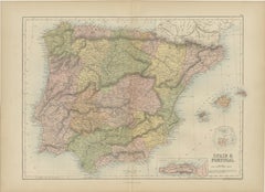 Antique Map of Spain and Portugal by A & C. Black, 1870